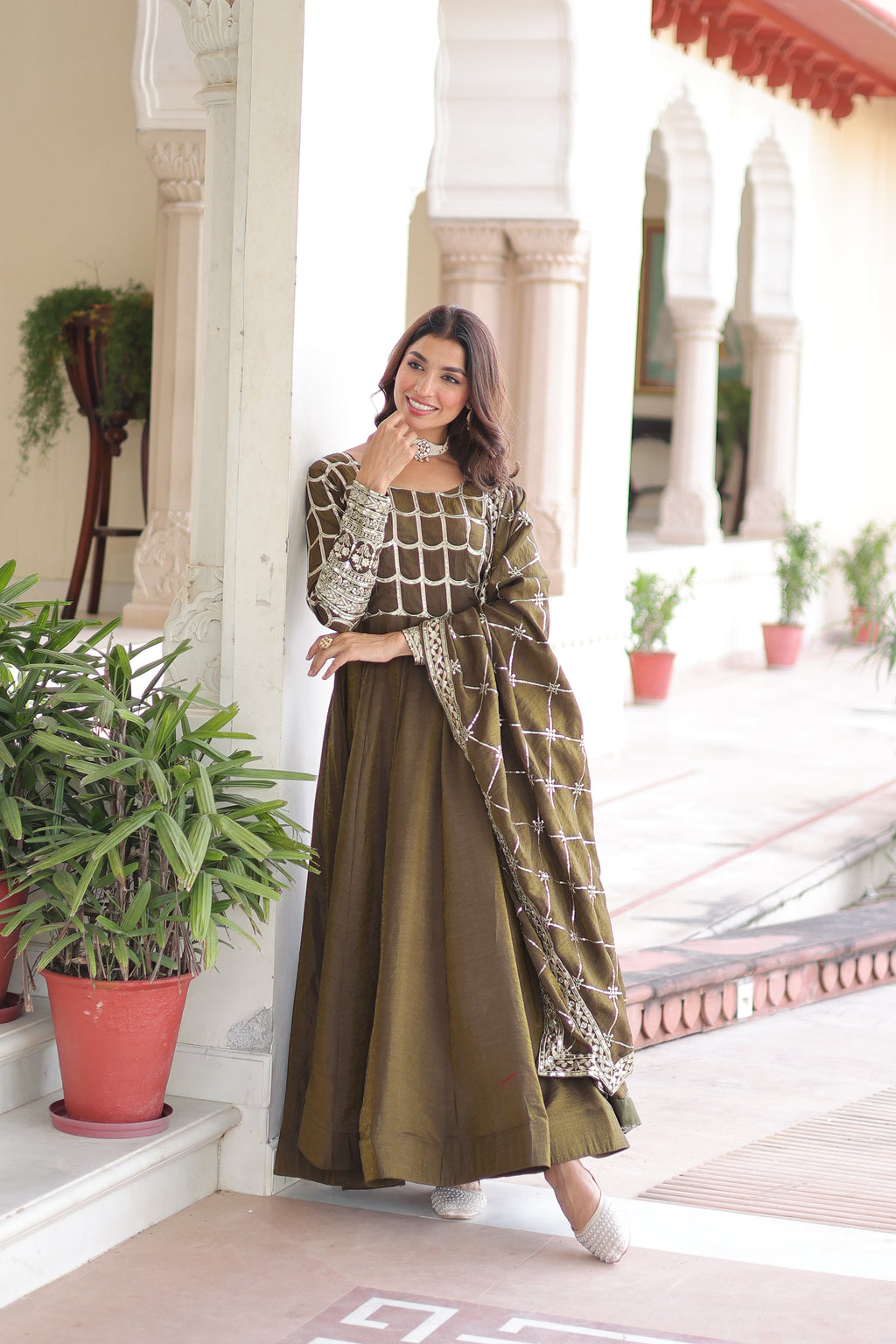 Vichitra Silk Embroidered Gown With Dupatta