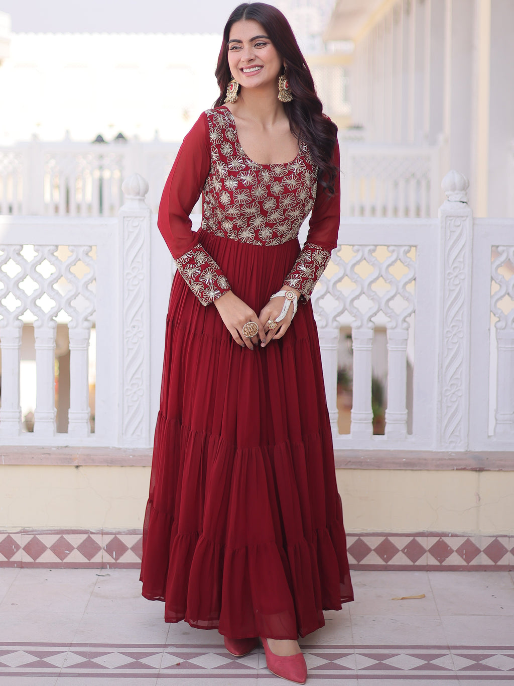 Faux Blooming Georgette Embroidered Gown