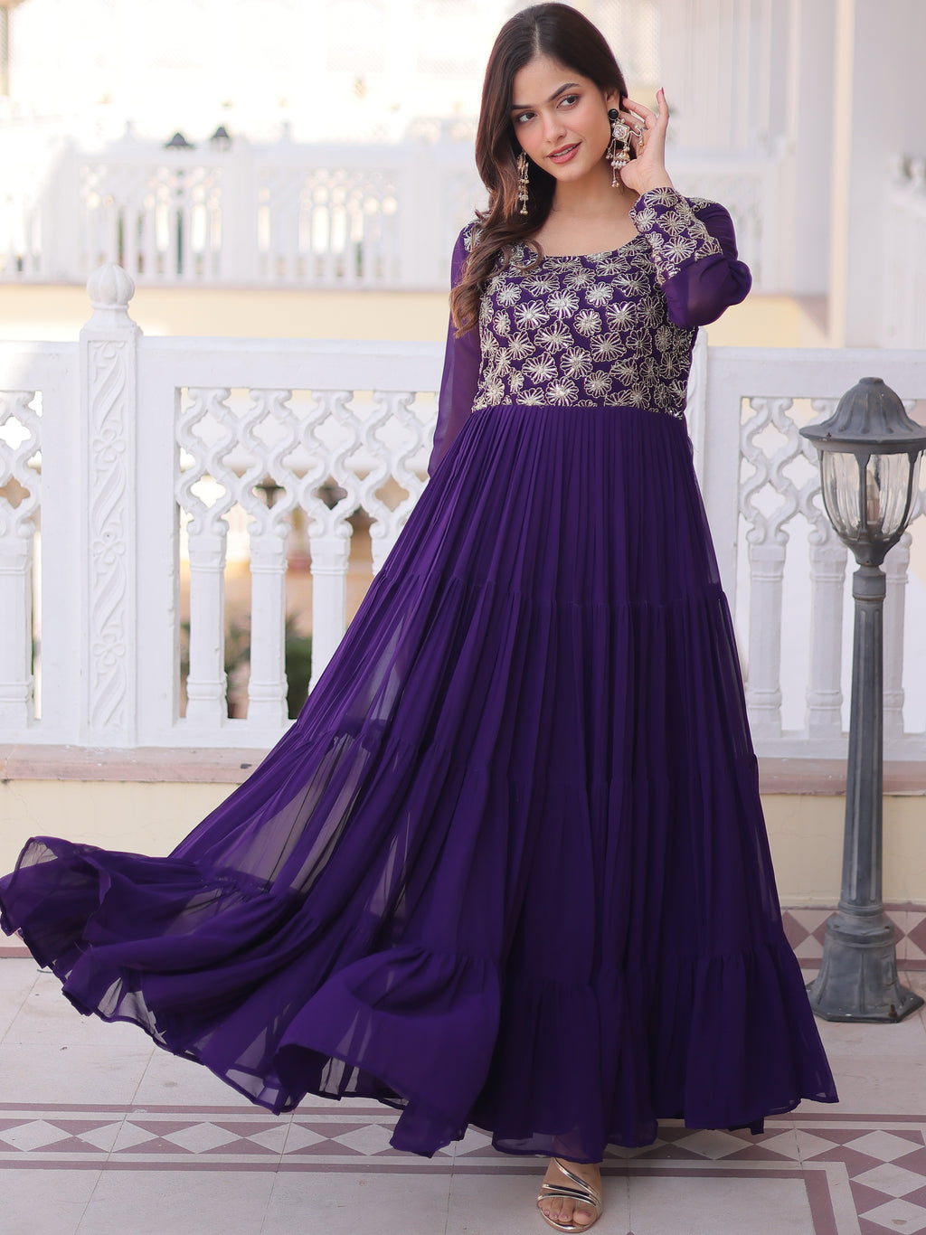 Faux Blooming Georgette Embroidered Gown