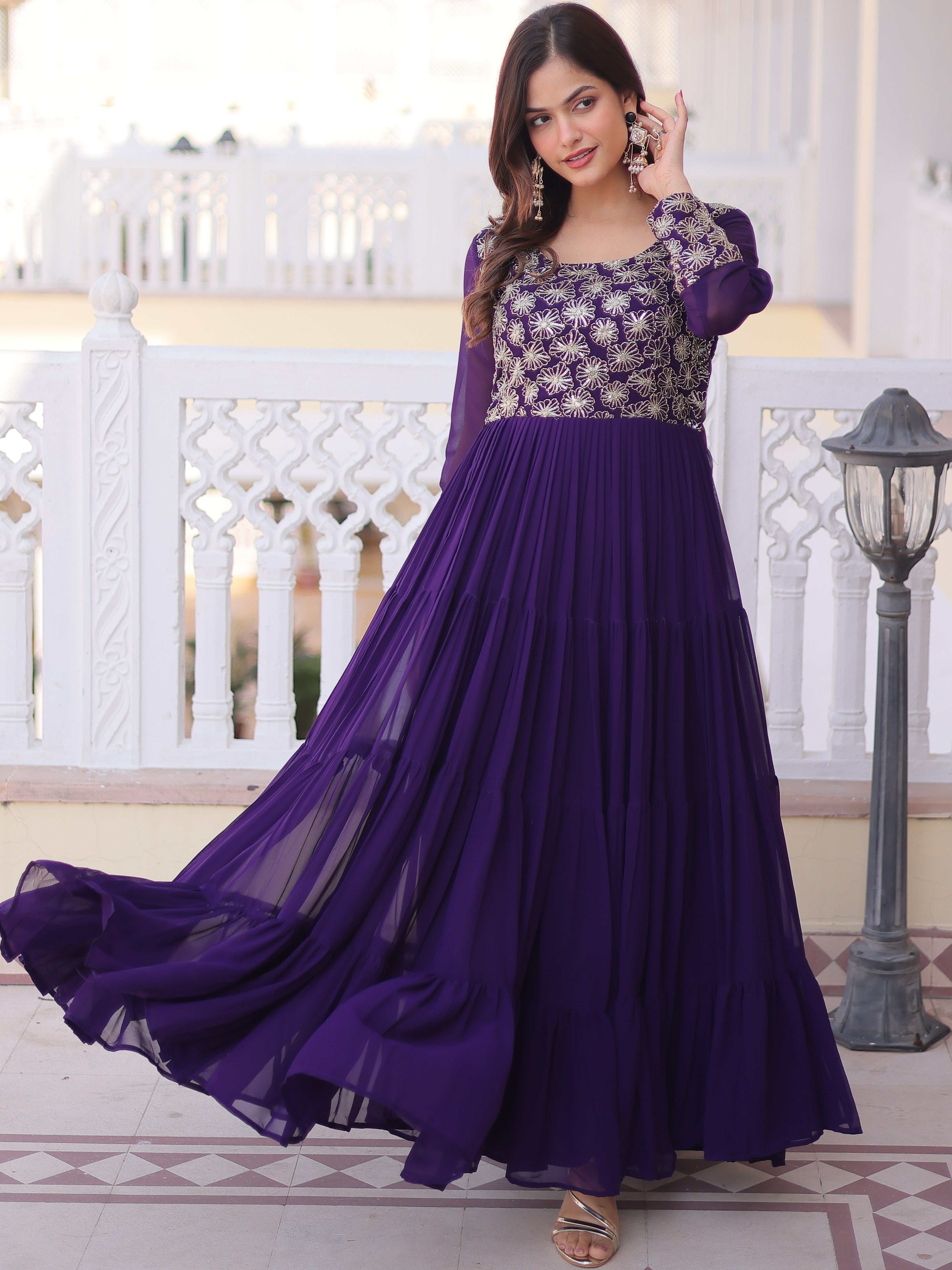 Faux Blooming Georgette Embroidered Gown