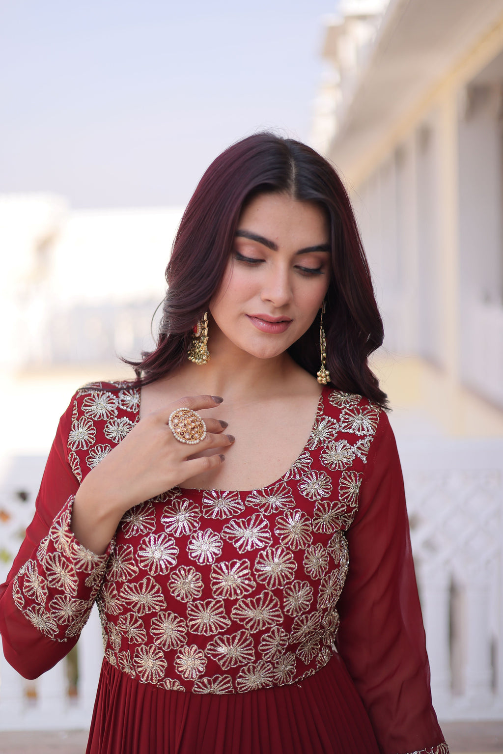 Faux Blooming Georgette Embroidered Gown