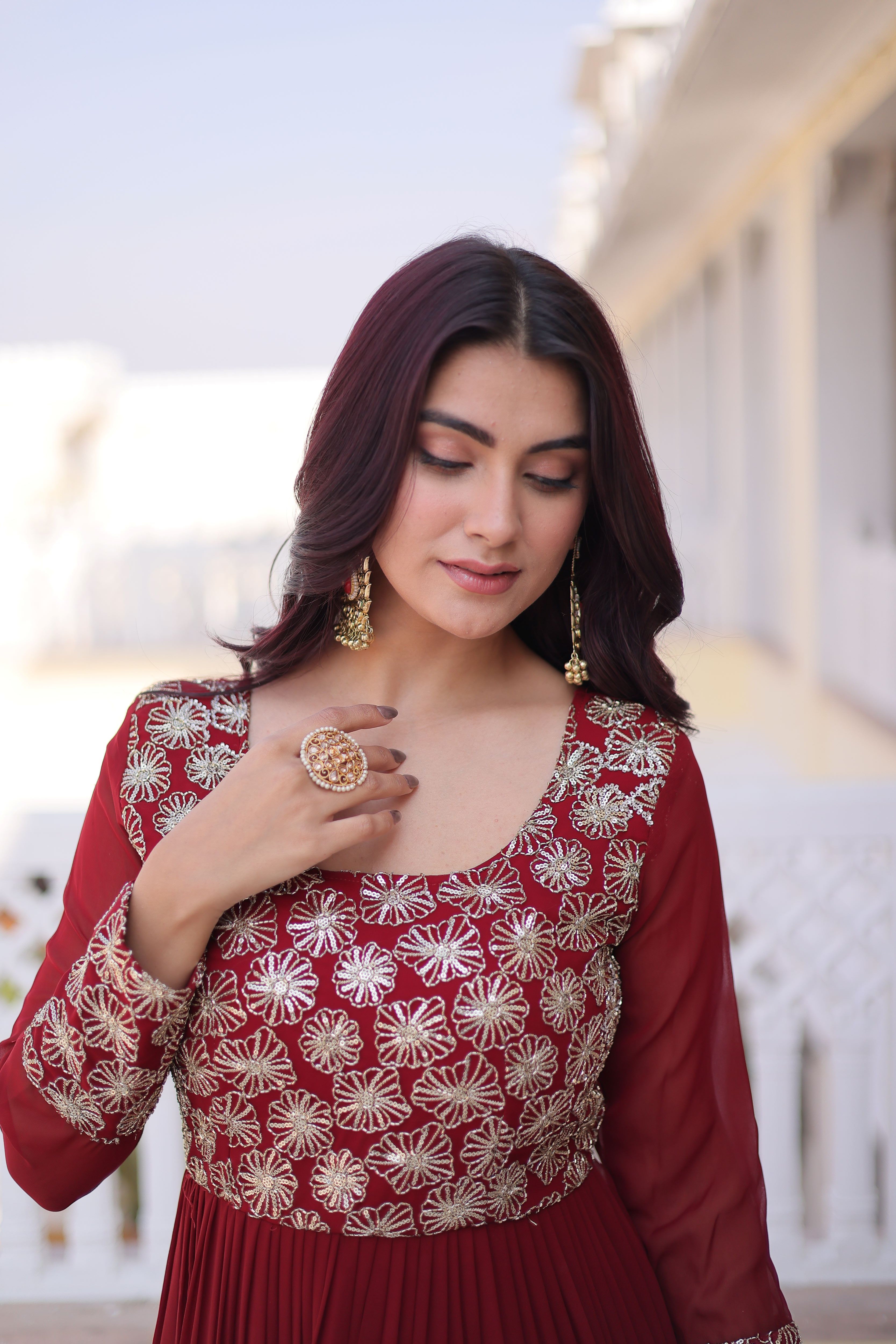 Faux Blooming Georgette Embroidered Gown