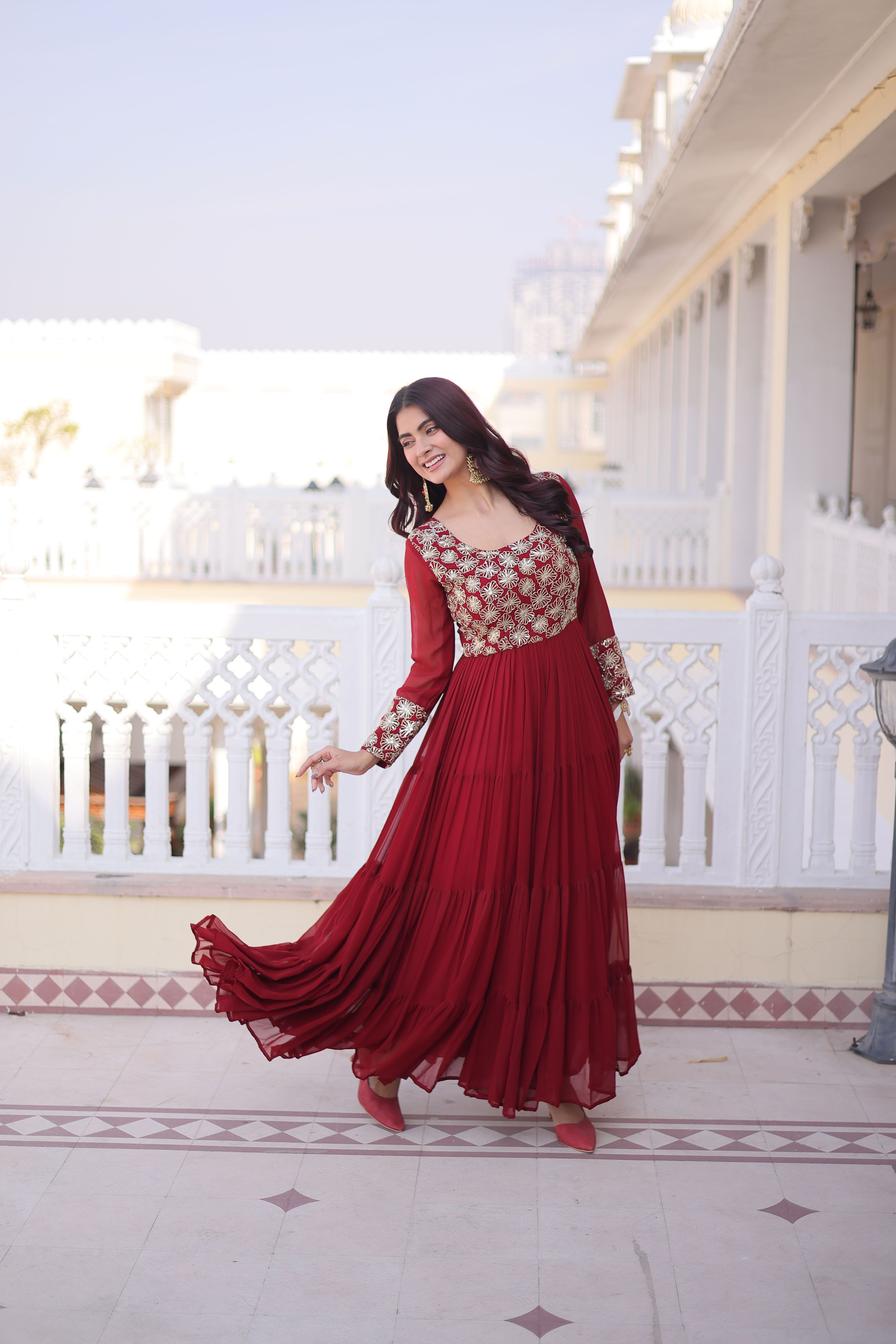 Faux Blooming Georgette Embroidered Gown