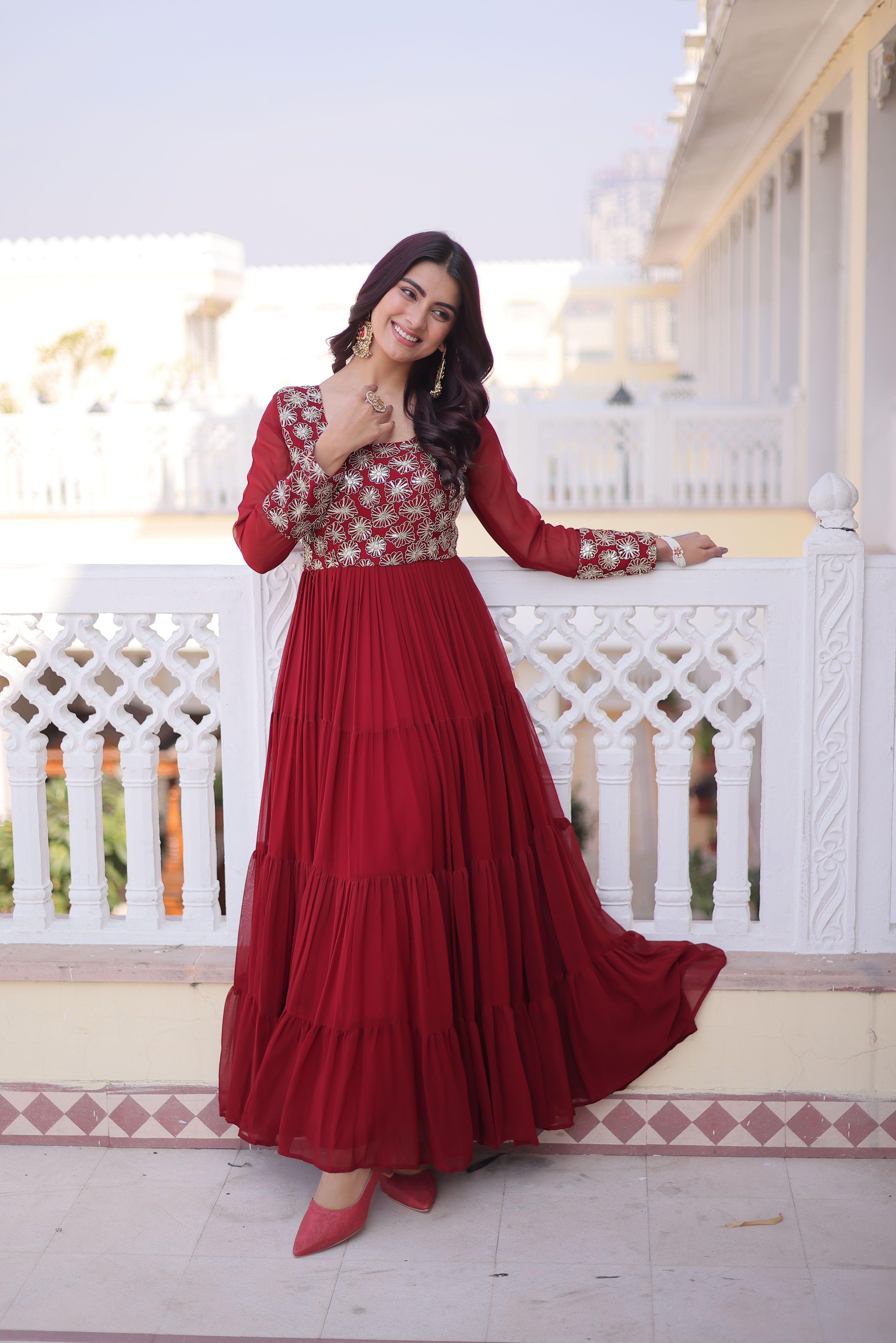 Faux Blooming Georgette Embroidered Gown
