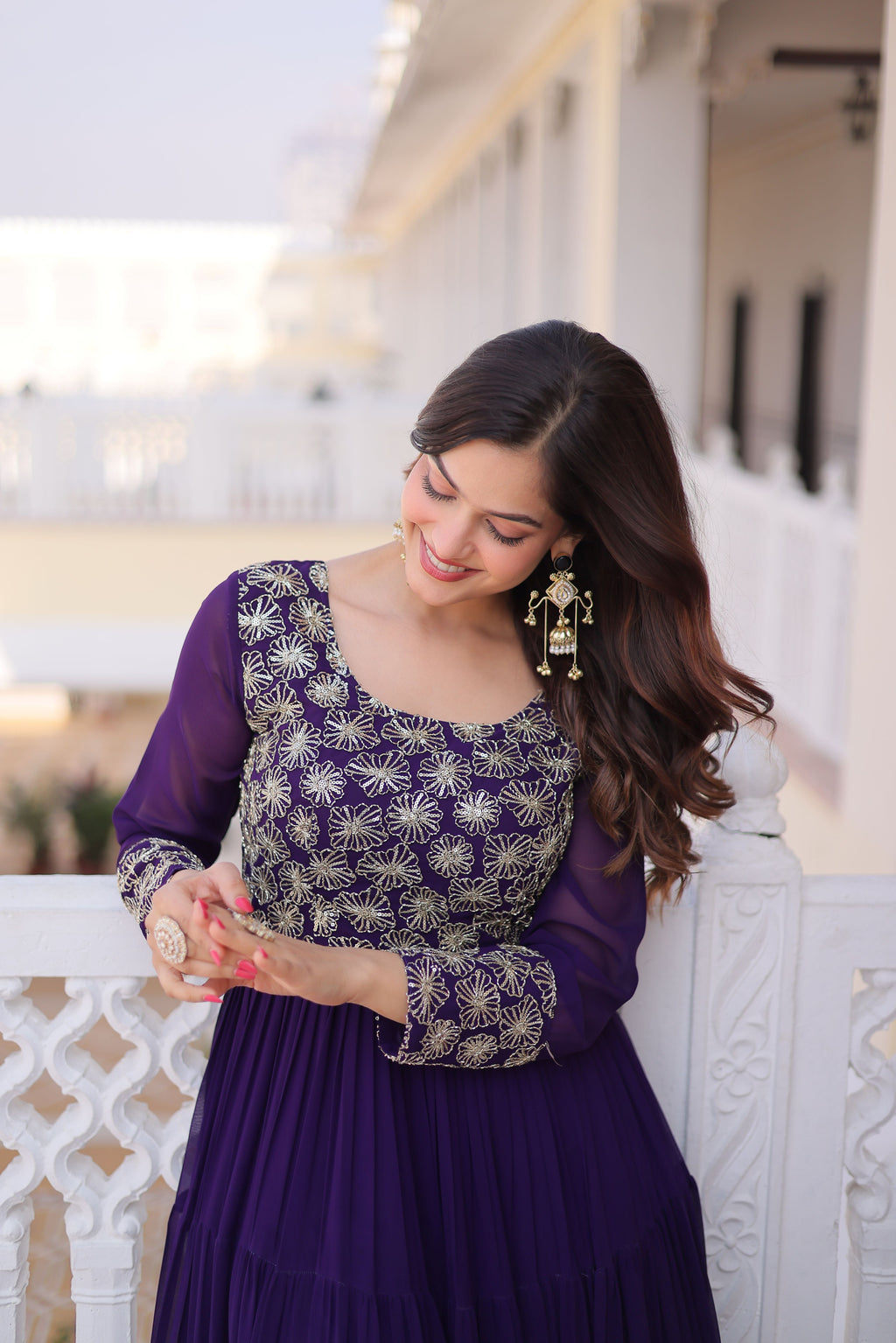 Faux Blooming Georgette Embroidered Gown