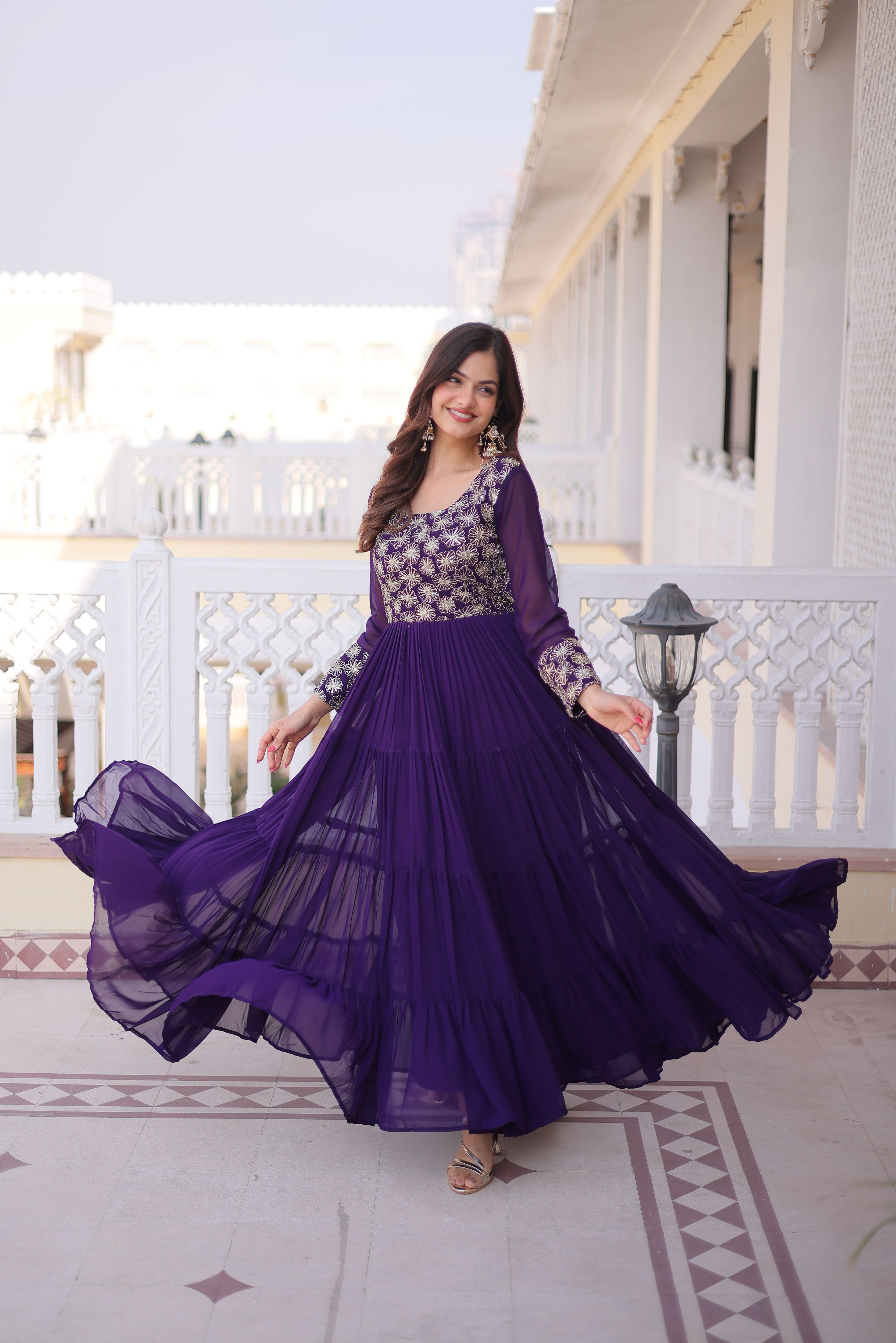 Faux Blooming Georgette Embroidered Gown