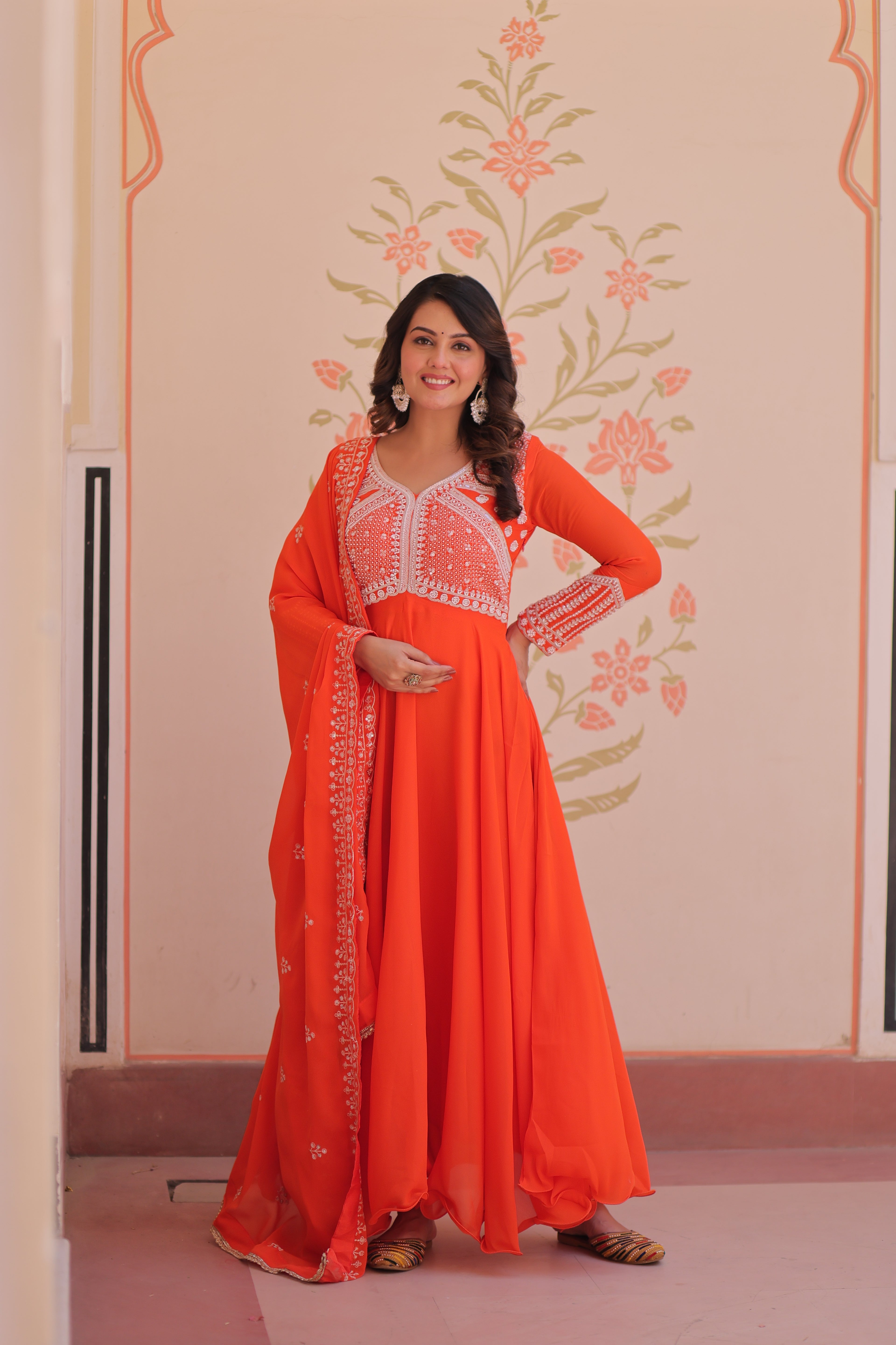Georgette Beads Emboidered Gown With Dupatta