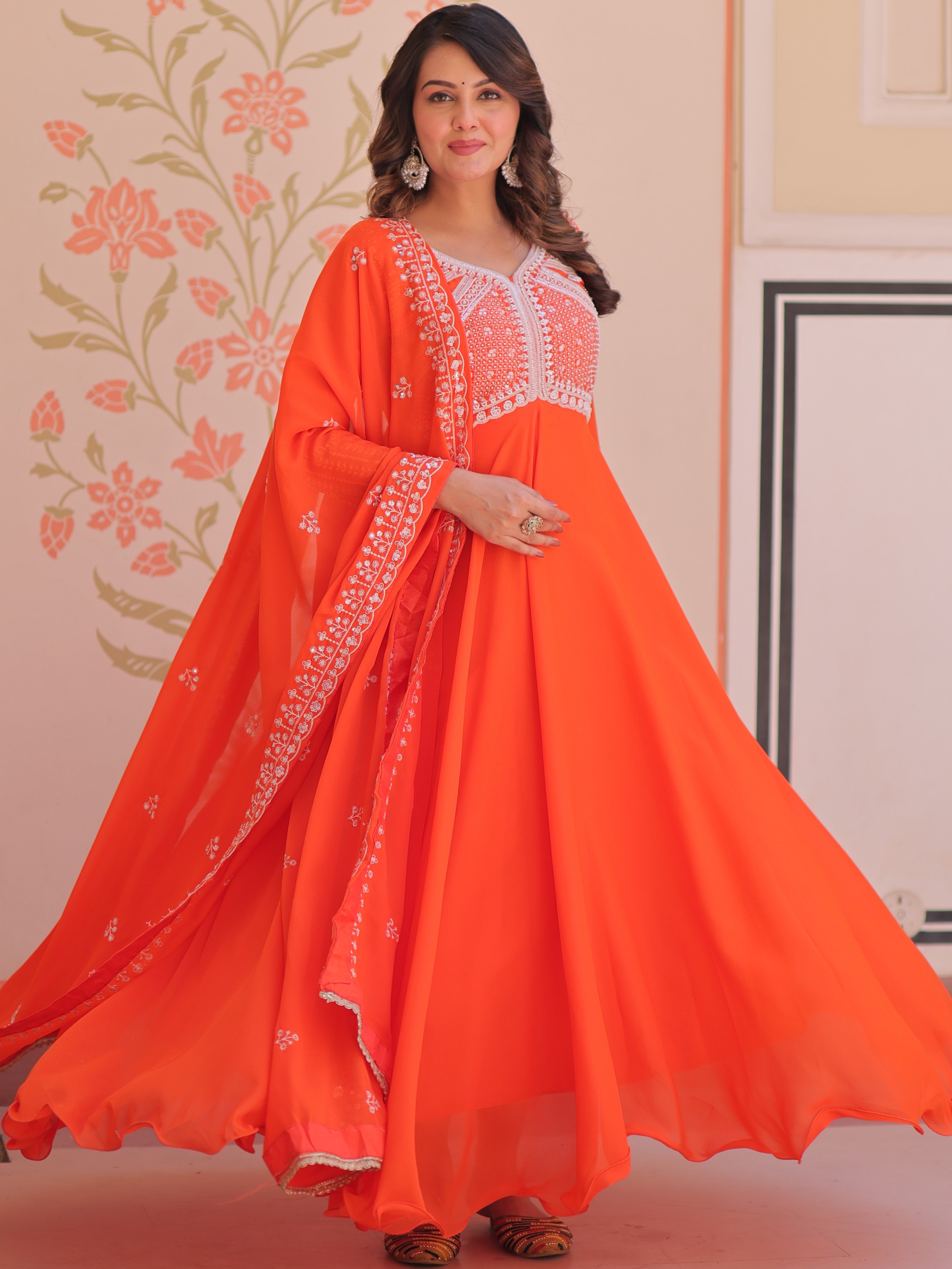 Georgette Beads Emboidered Gown With Dupatta