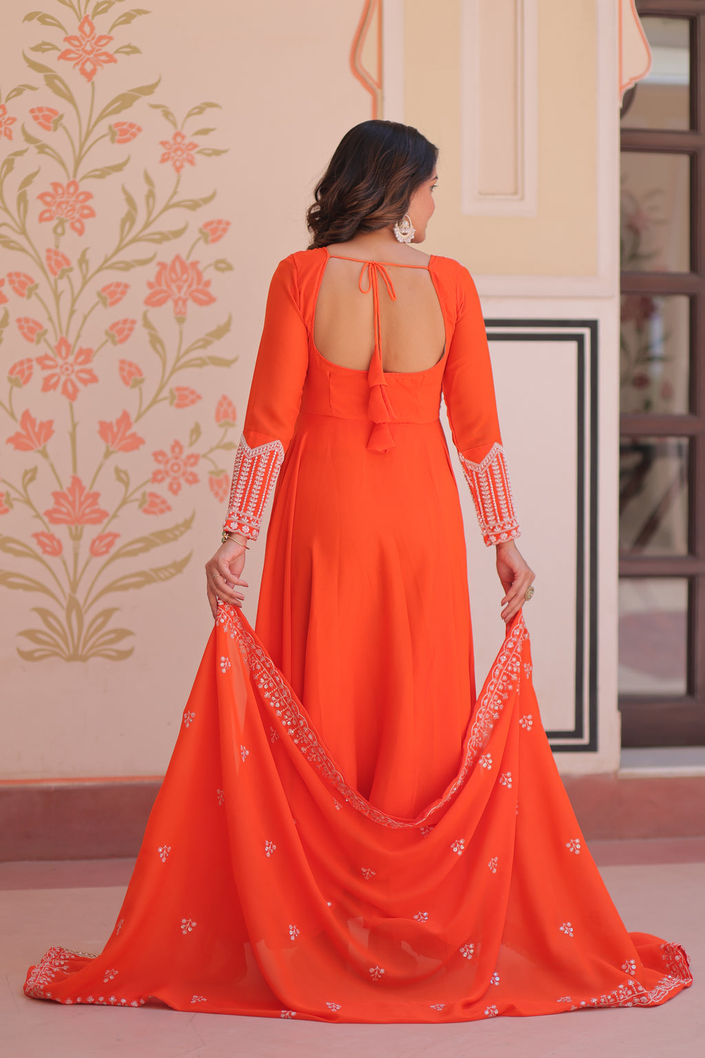 Georgette Beads Emboidered Gown With Dupatta