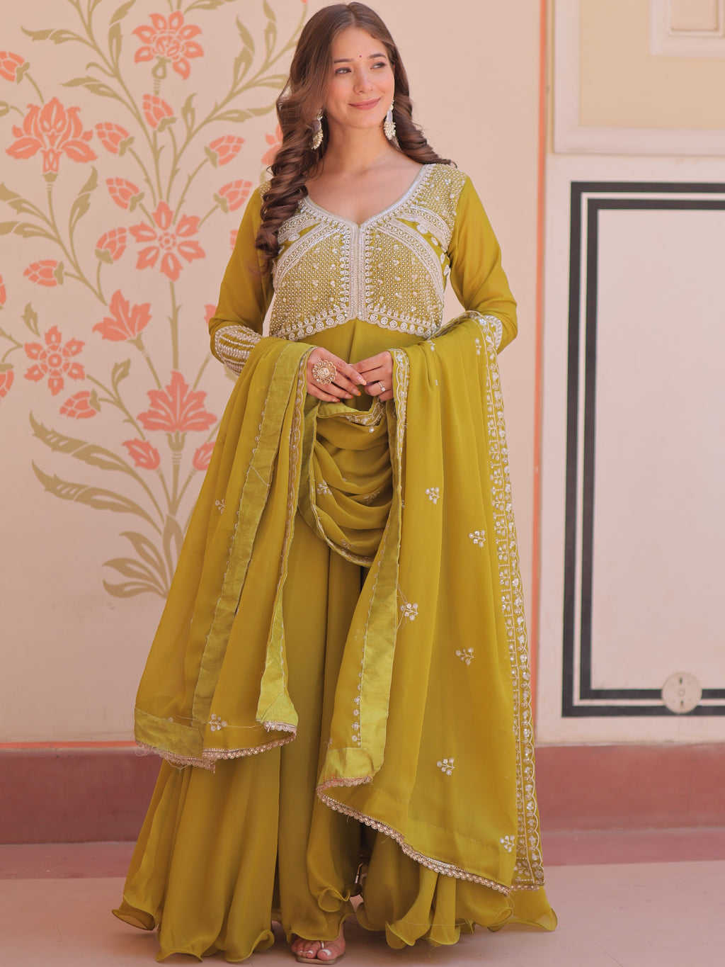 Georgette Beads Emboidered Gown With Dupatta