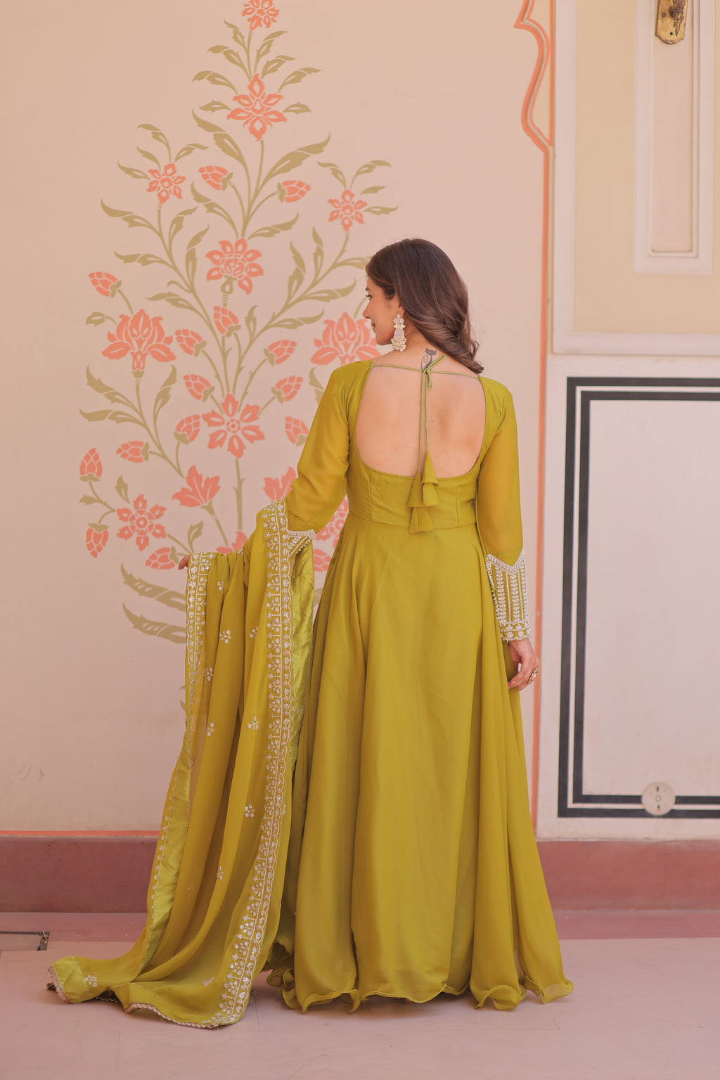 Georgette Beads Emboidered Gown With Dupatta