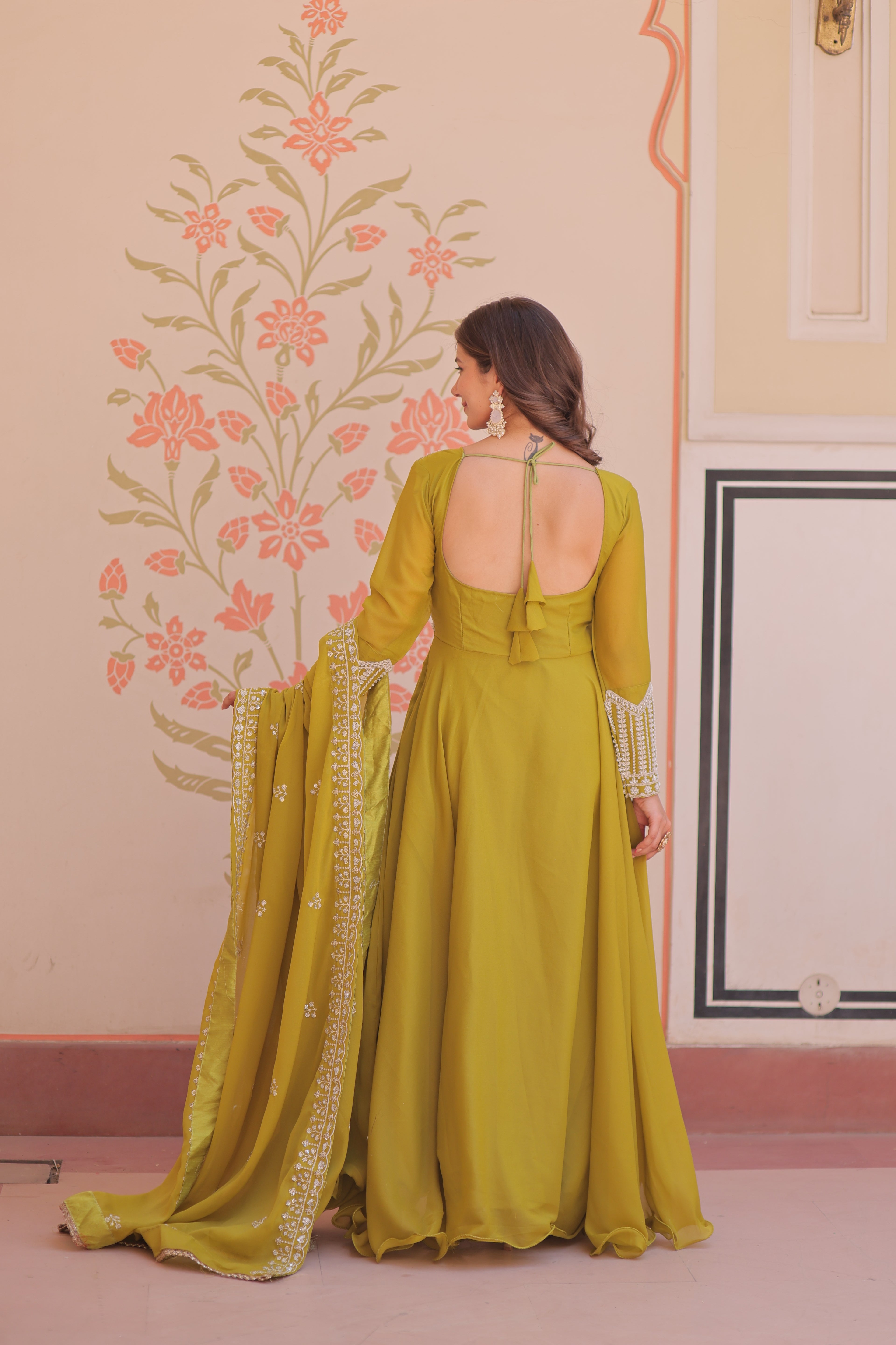 Georgette Beads Emboidered Gown With Dupatta