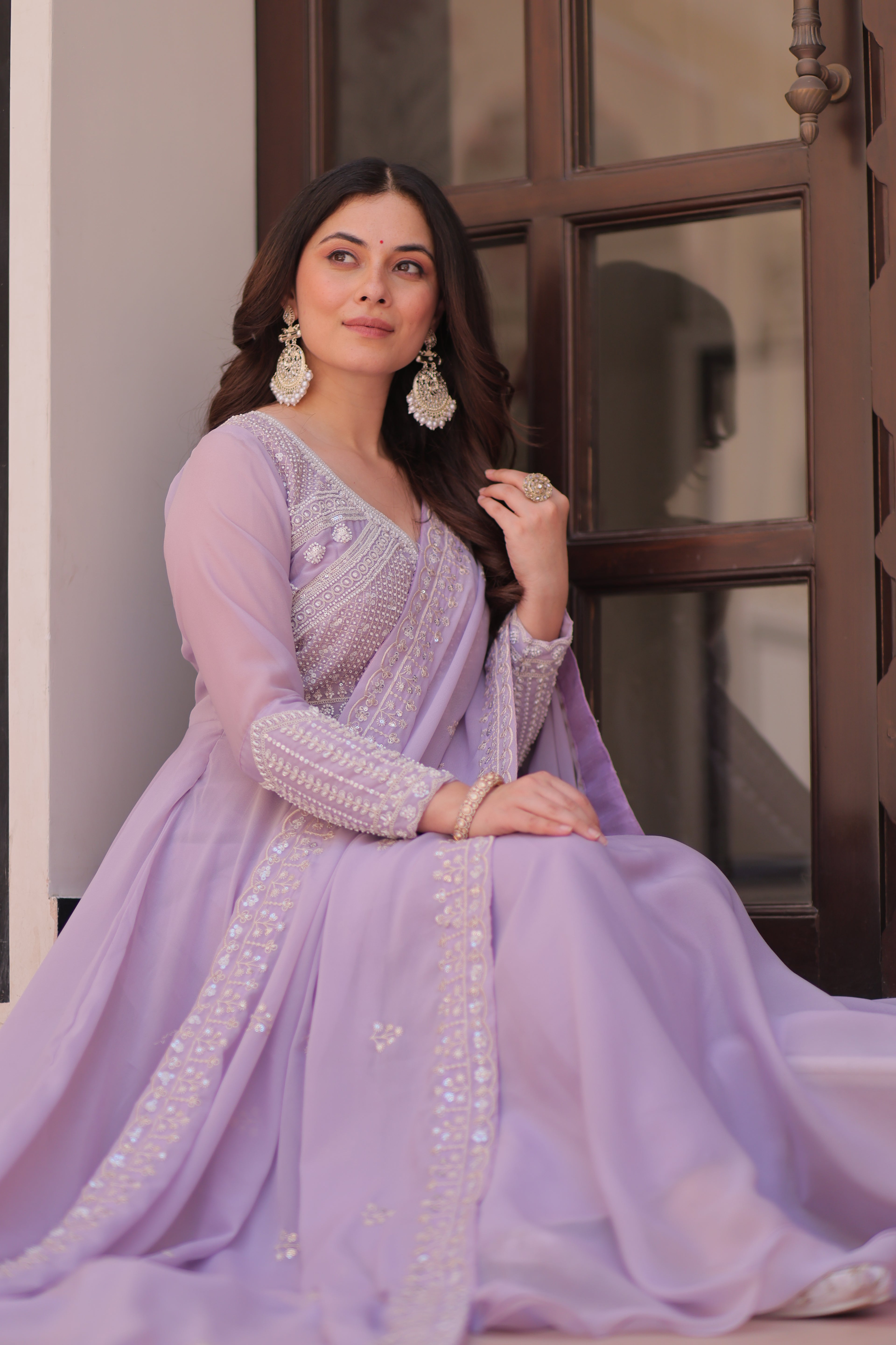 Georgette Beads Emboidered Gown With Dupatta