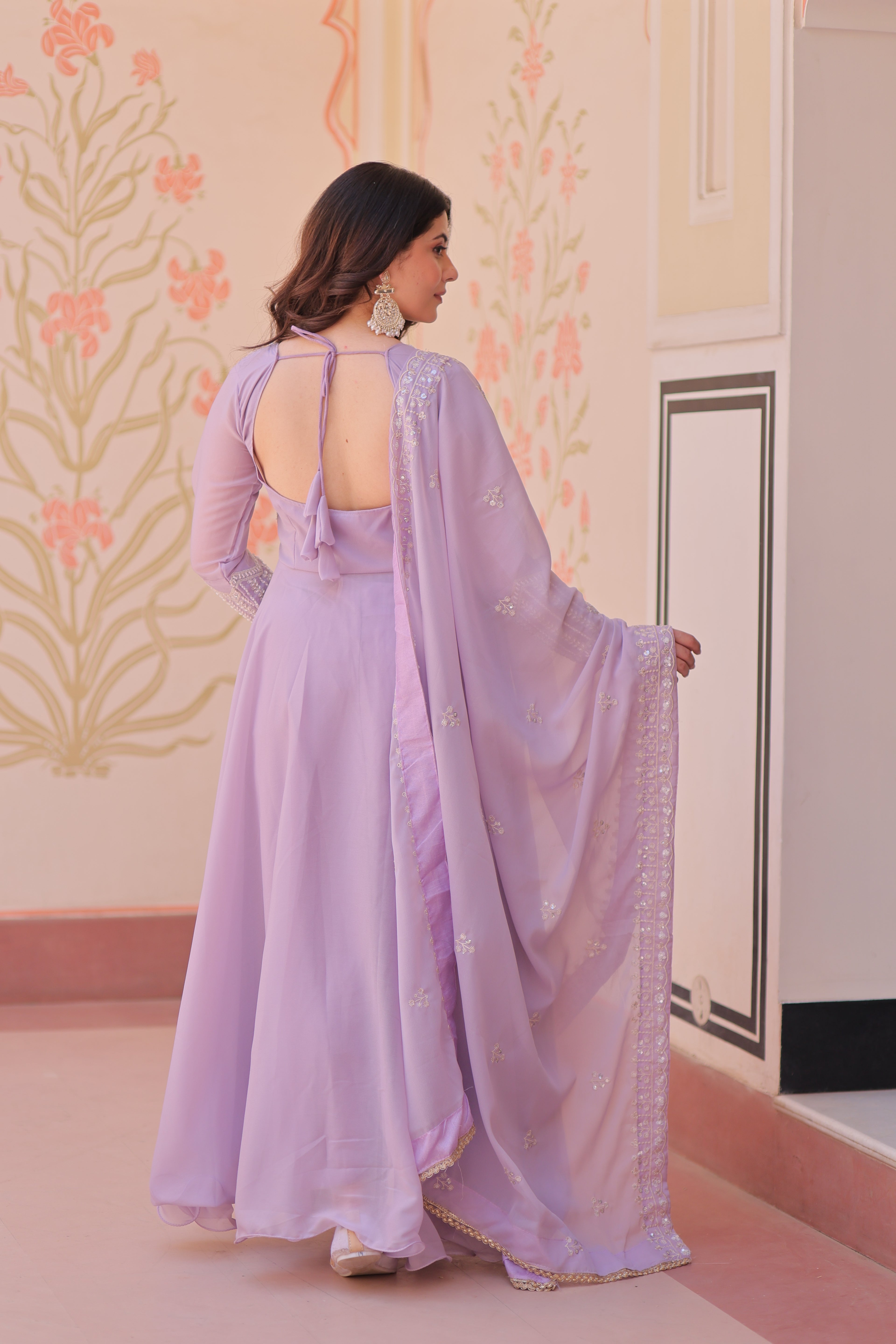 Georgette Beads Emboidered Gown With Dupatta