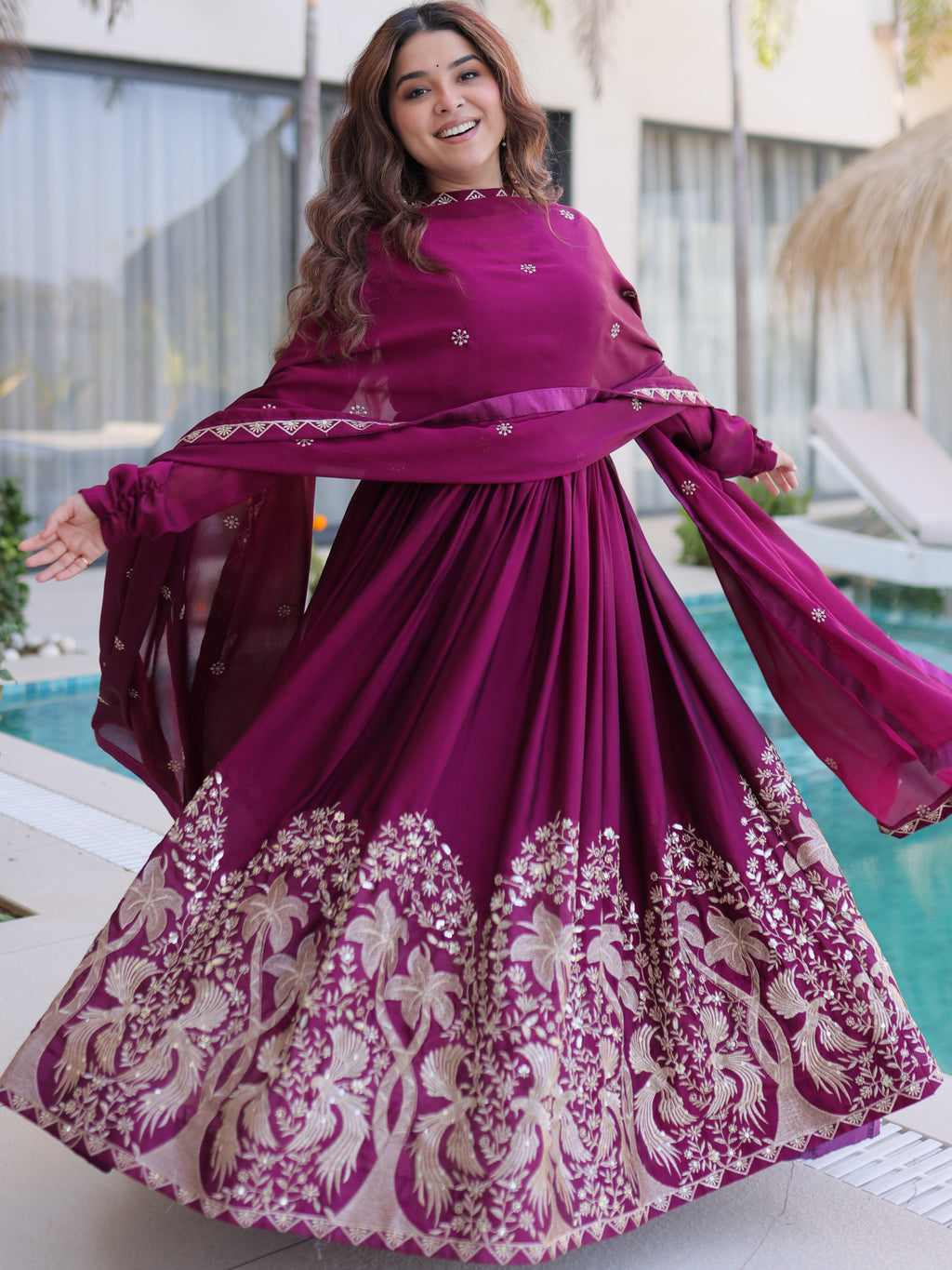 Rangoli Crush Embroidered Gown With Dupatta