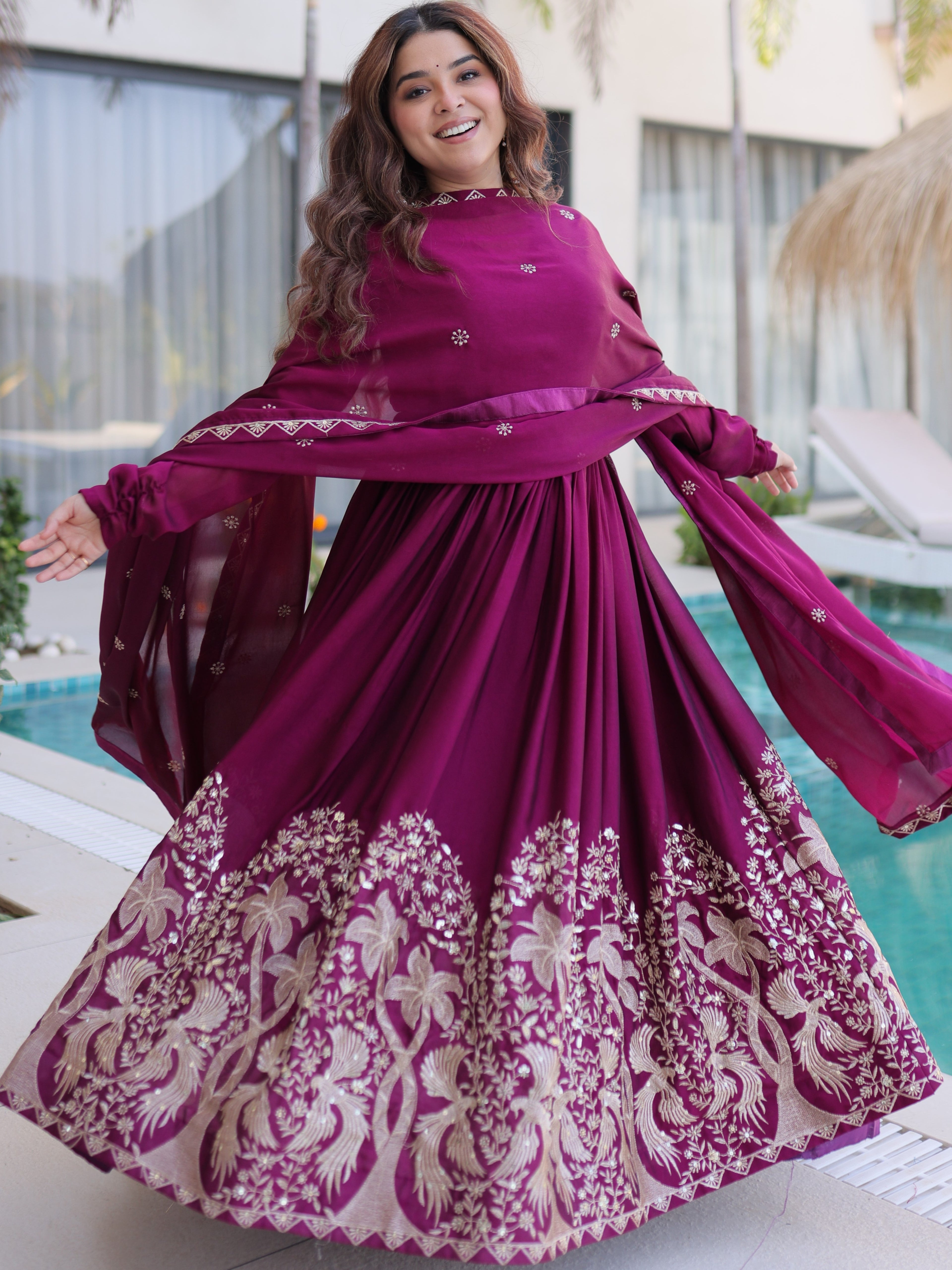 Rangoli Crush Embroidered Gown With Dupatta