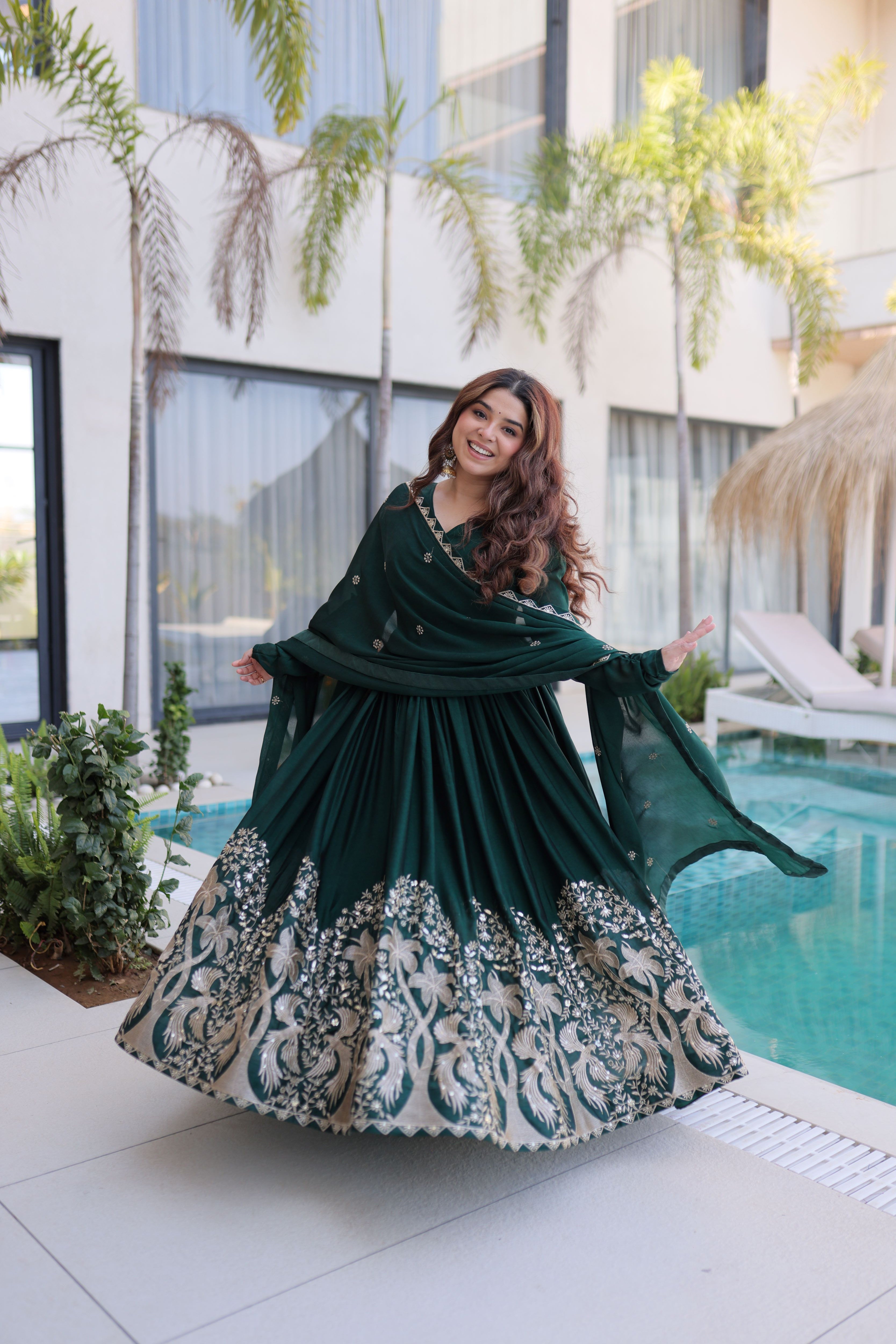 Rangoli Crush Embroidered Gown With Dupatta