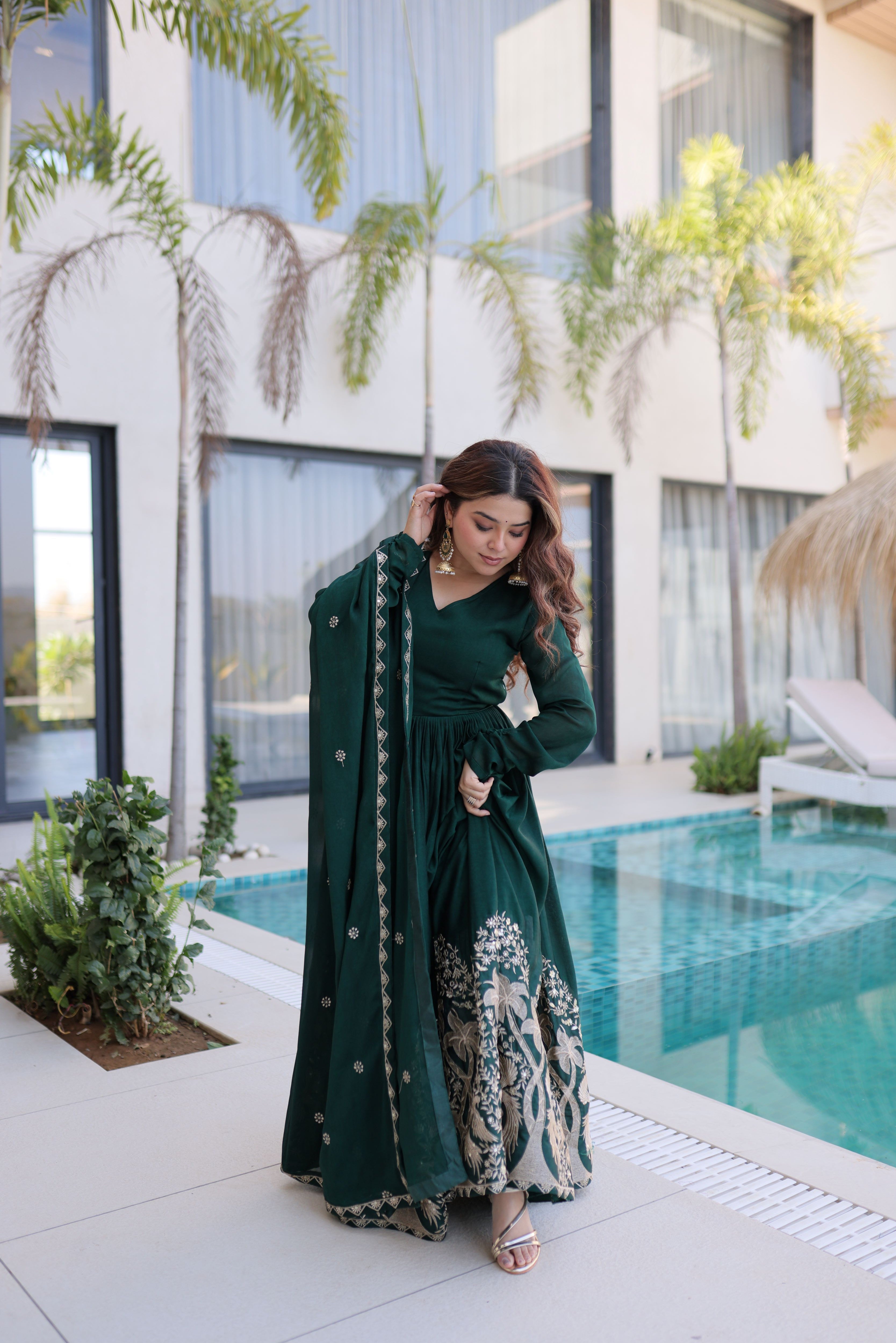 Rangoli Crush Embroidered Gown With Dupatta