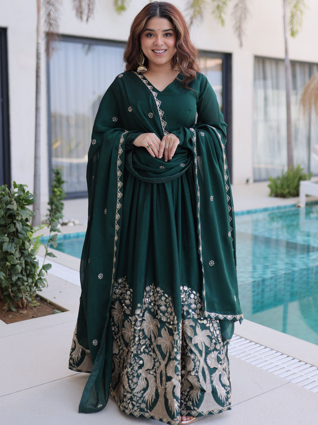 Rangoli Crush Embroidered Gown With Dupatta