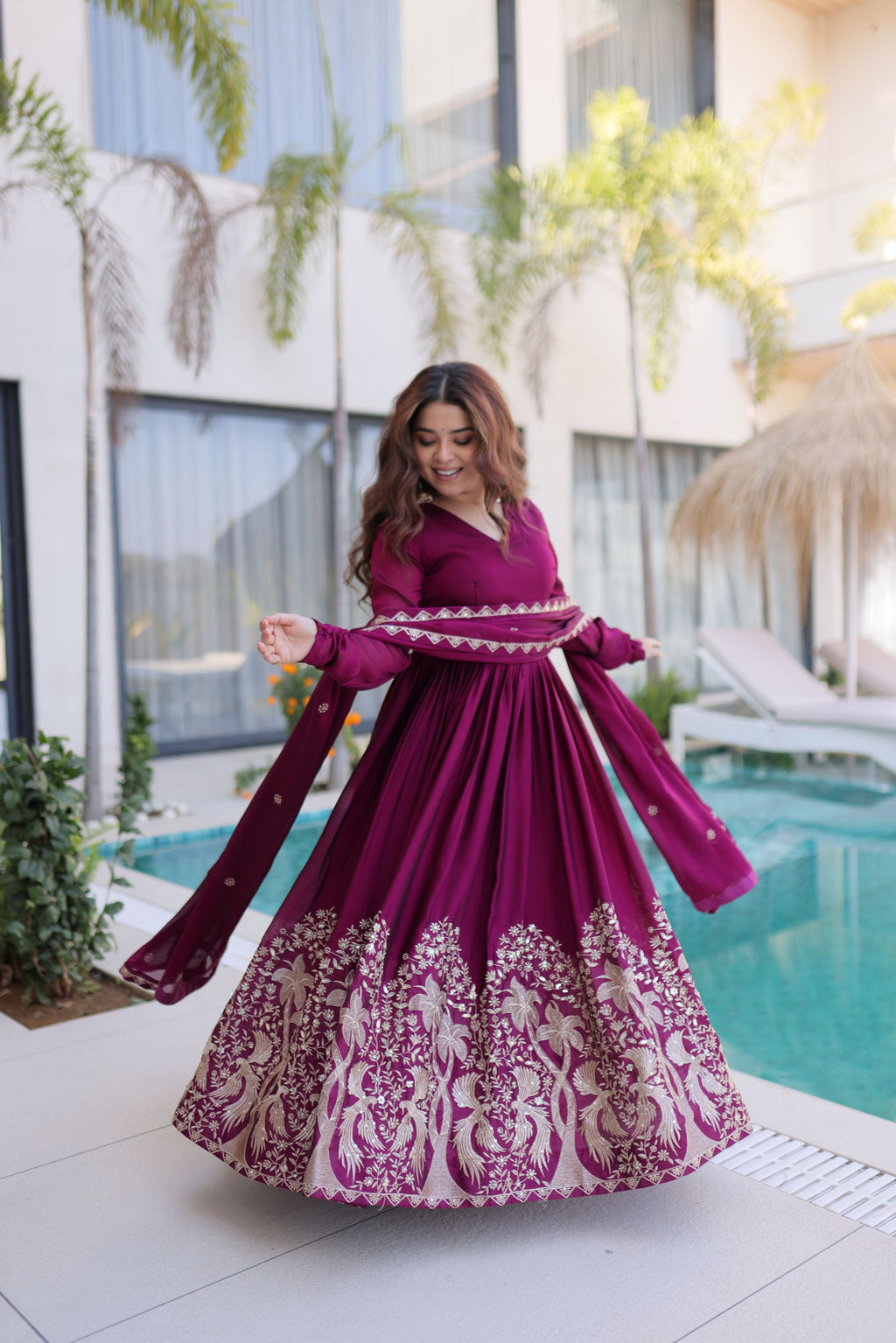 Rangoli Crush Embroidered Gown With Dupatta