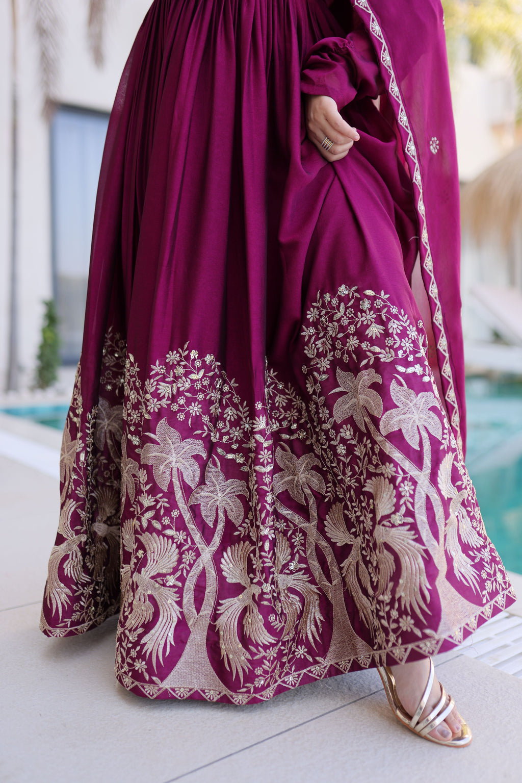 Rangoli Crush Embroidered Gown With Dupatta