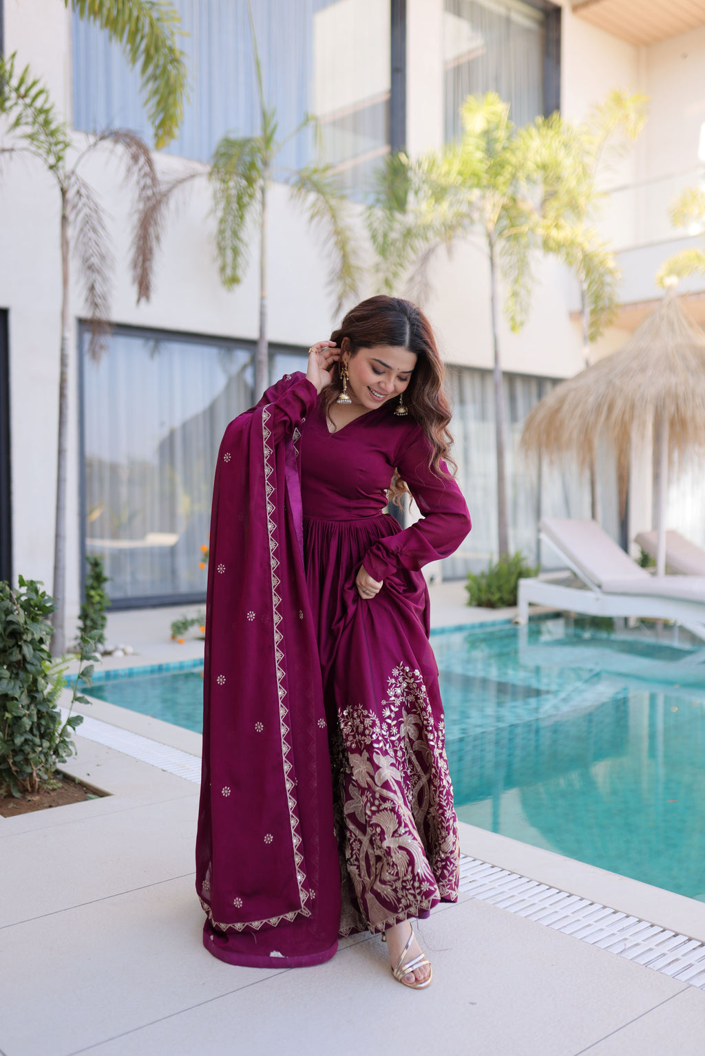 Rangoli Crush Embroidered Gown With Dupatta