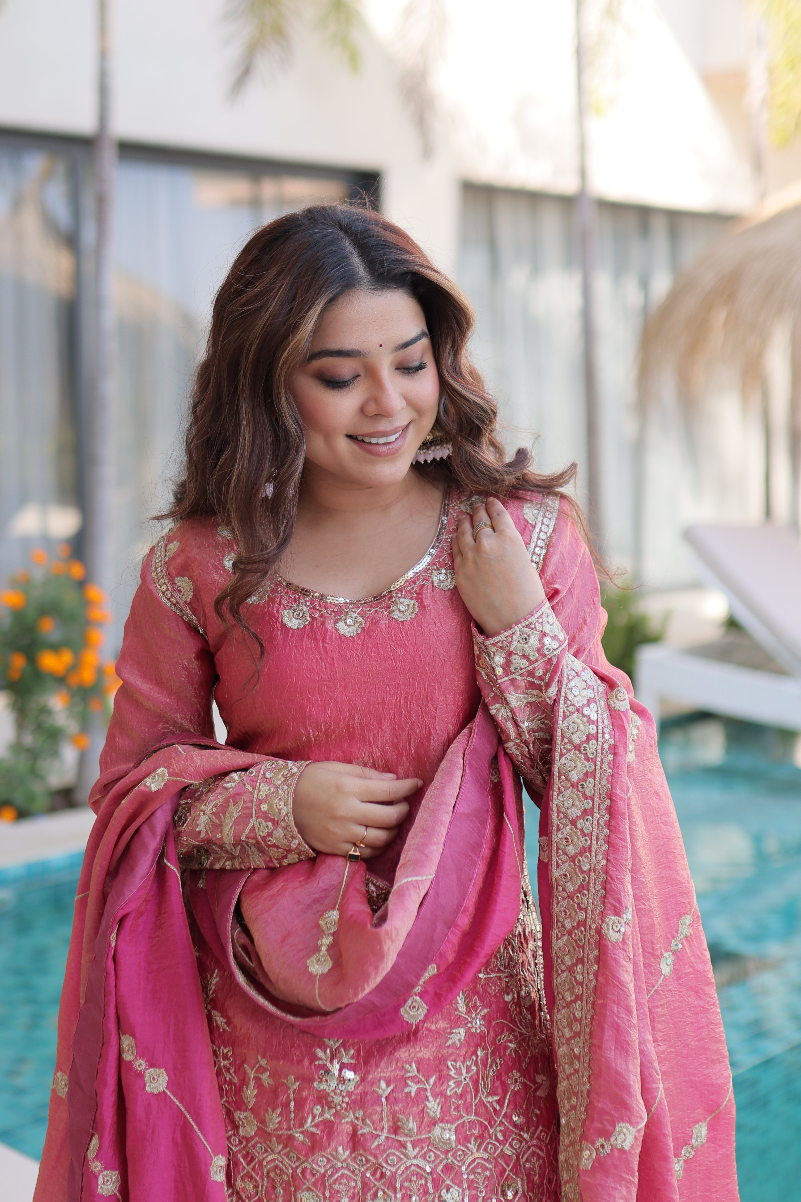 Fendi Crush Embroidered Kurti Sharara With Dupatta