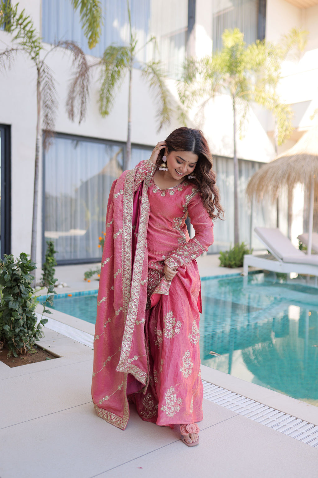 Fendi Crush Embroidered Kurti Sharara With Dupatta