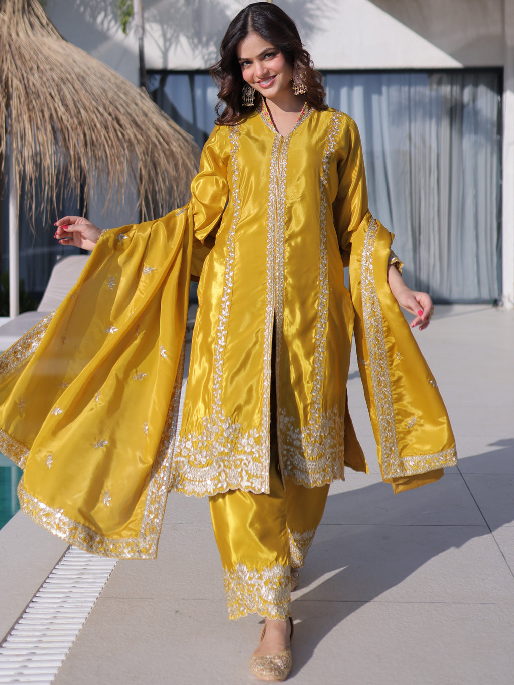 Organza Embroidered Kurti Pant With Dupatta