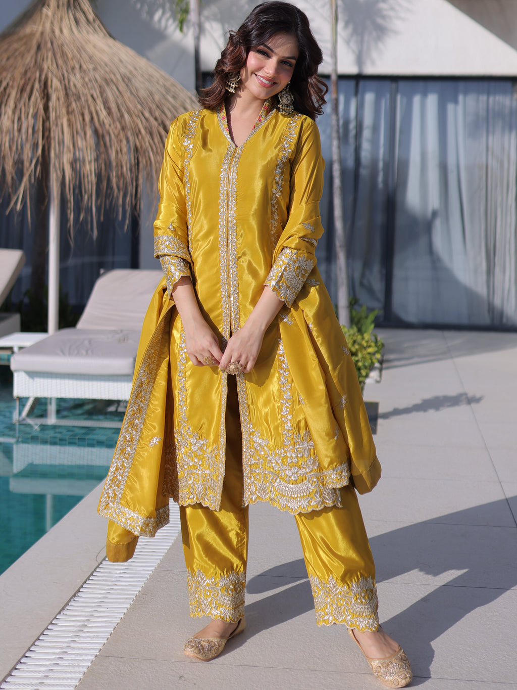 Organza Embroidered Kurti Pant With Dupatta