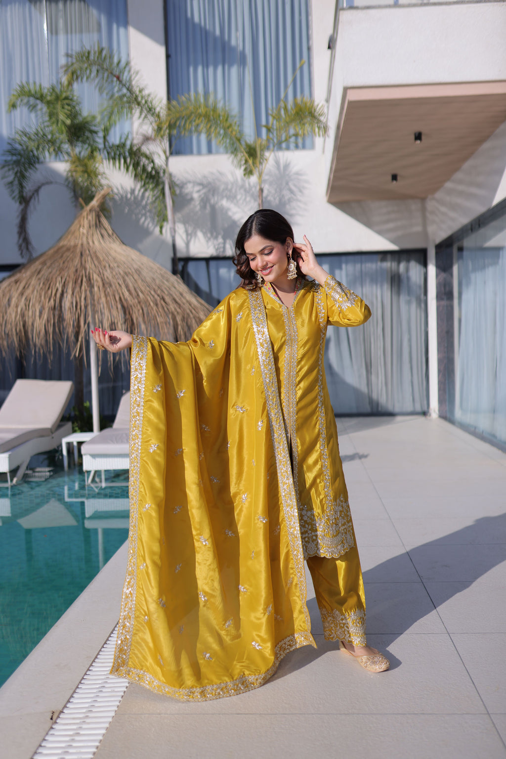 Organza Embroidered Kurti Pant With Dupatta