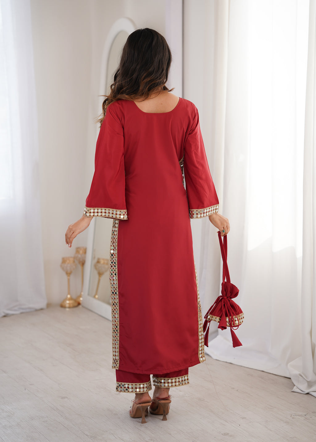 Natural Crepe Real Mirror Kurti-Pant With Batwa