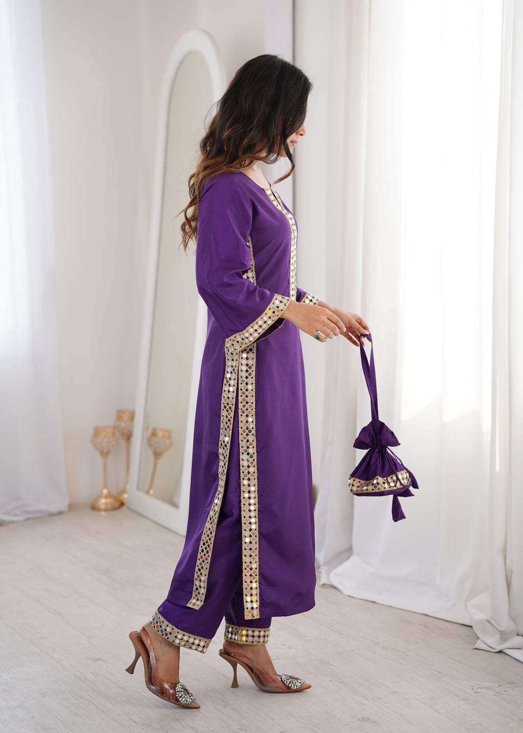 Natural Crepe Real Mirror Kurti-Pant With Batwa