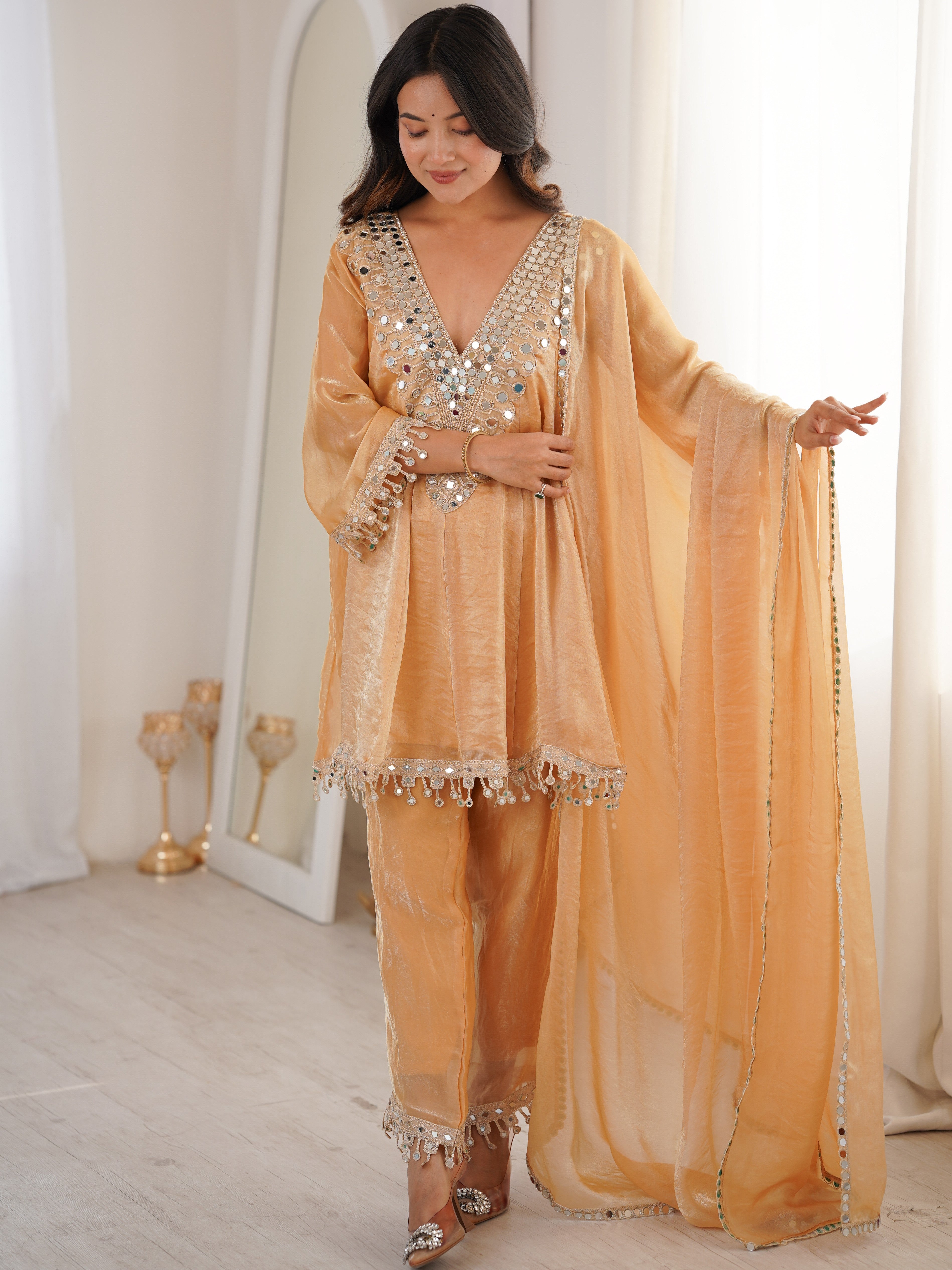 Fendi Real Mirror Kurti-Pant With Dupatta