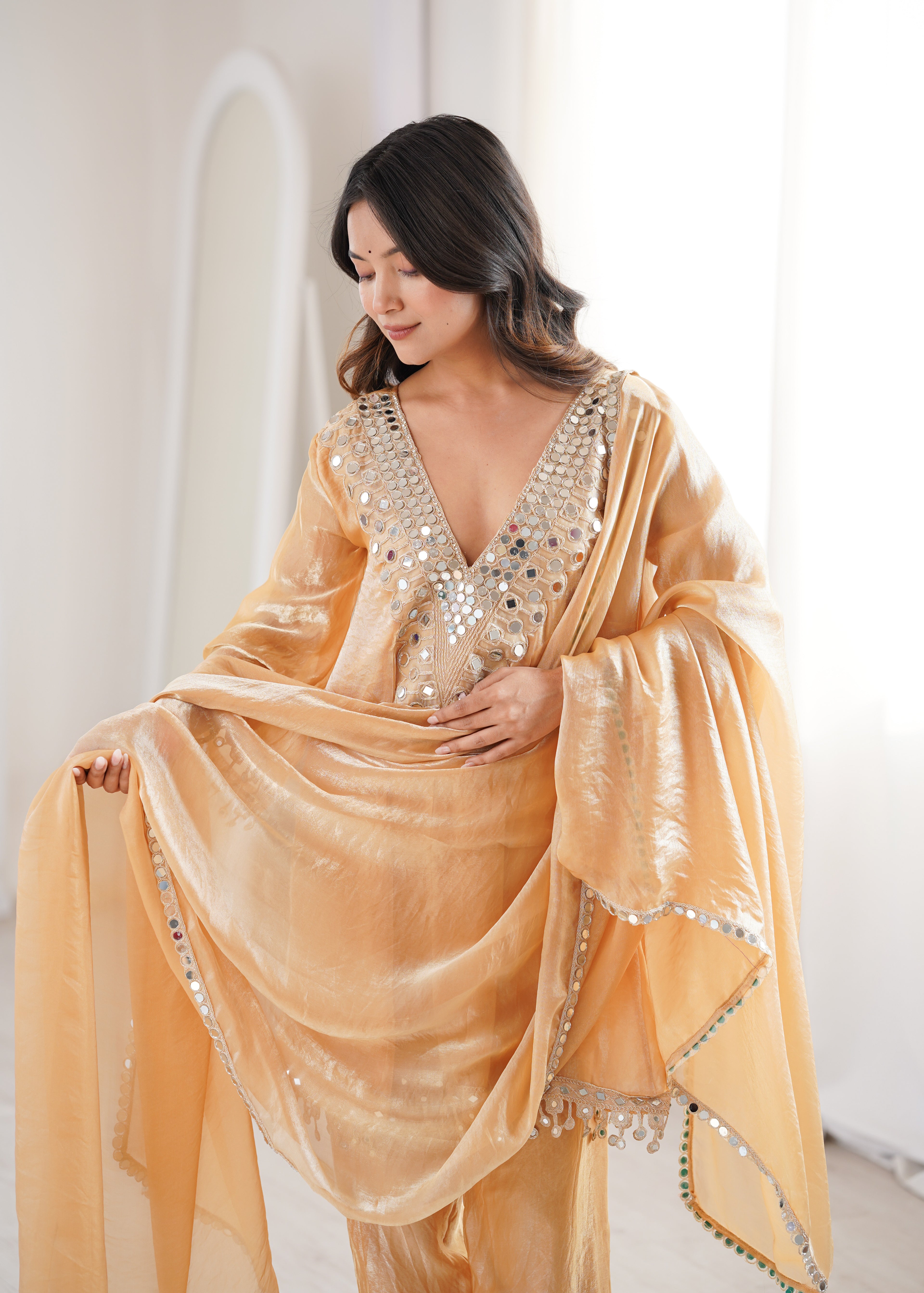 Fendi Real Mirror Kurti-Pant With Dupatta