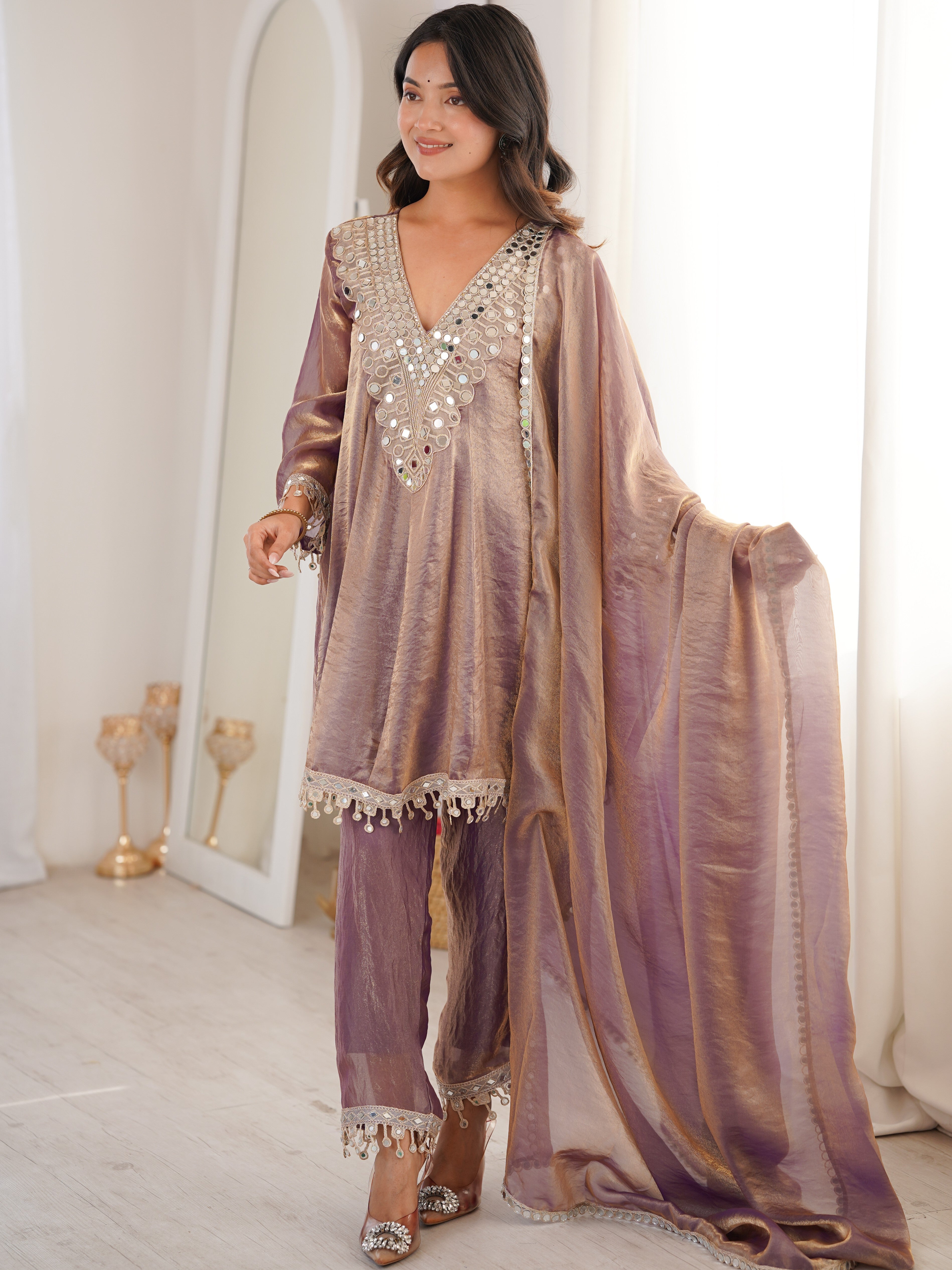 Fendi Real Mirror Kurti-Pant With Dupatta