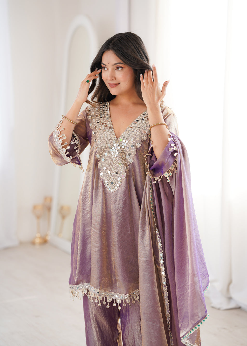 Fendi Real Mirror Kurti-Pant With Dupatta