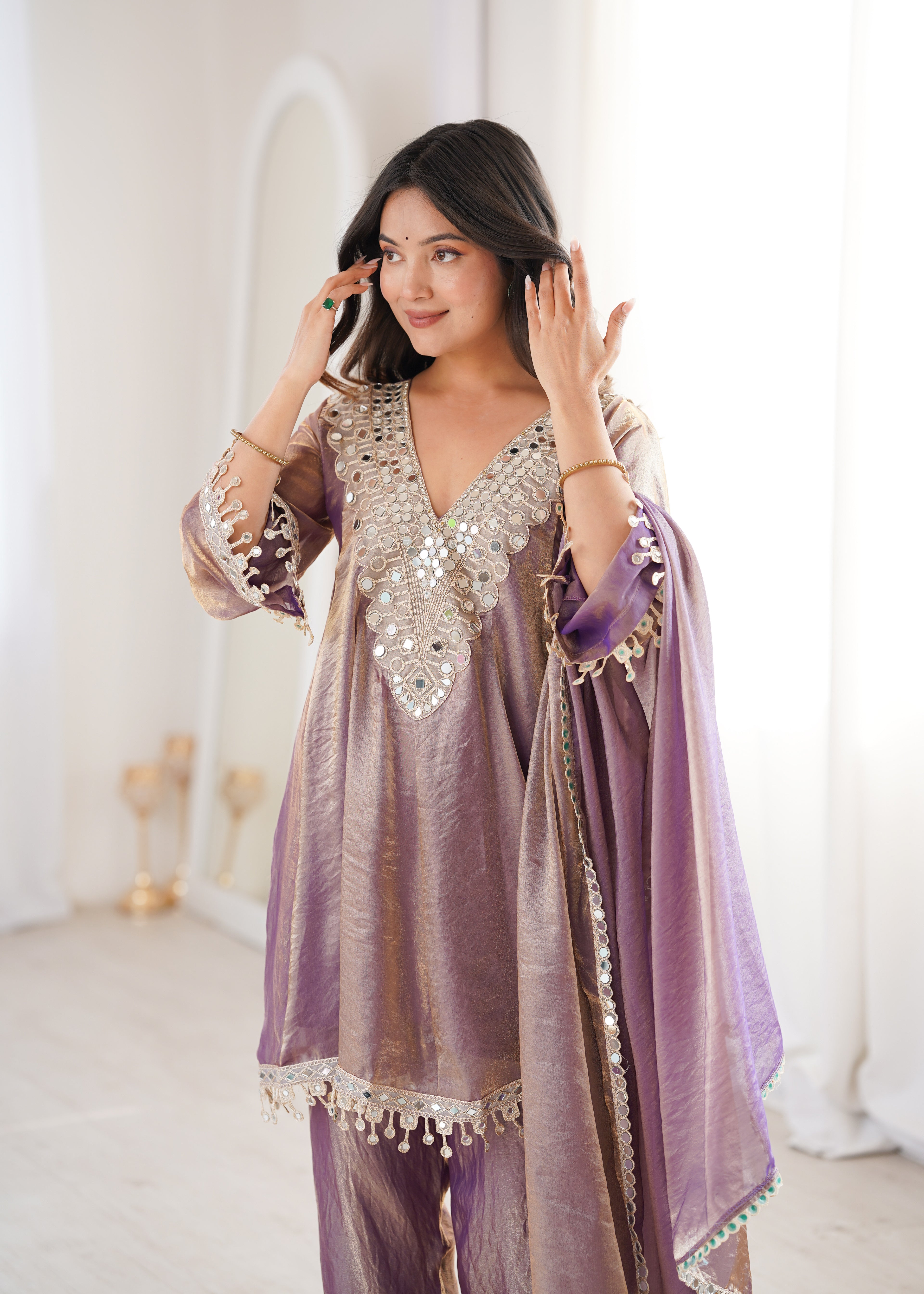 Fendi Real Mirror Kurti-Pant With Dupatta