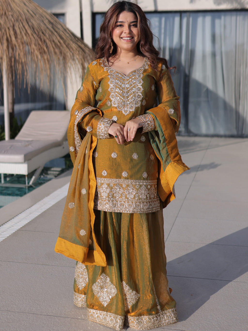 Fendi Cotton Embroidered Kurti Sharara With Dupatta