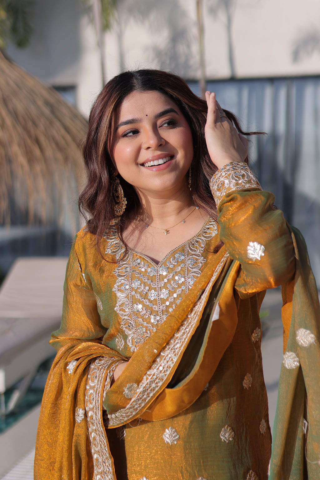 Fendi Cotton Embroidered Kurti Sharara With Dupatta