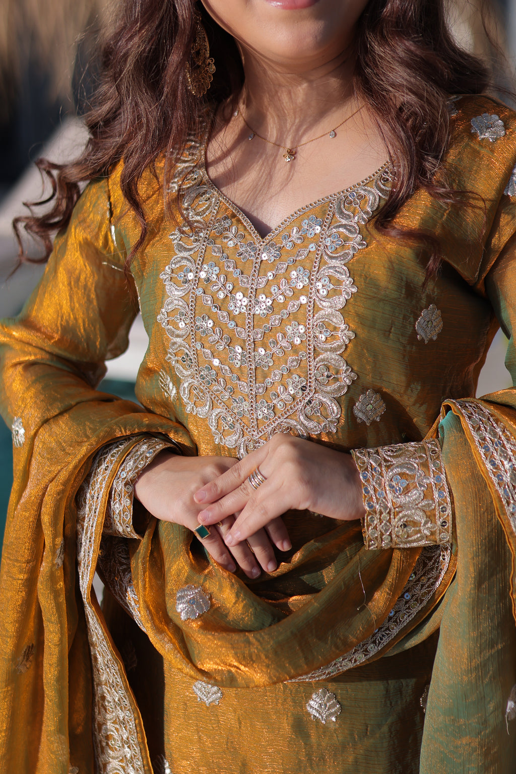 Fendi Cotton Embroidered Kurti Sharara With Dupatta
