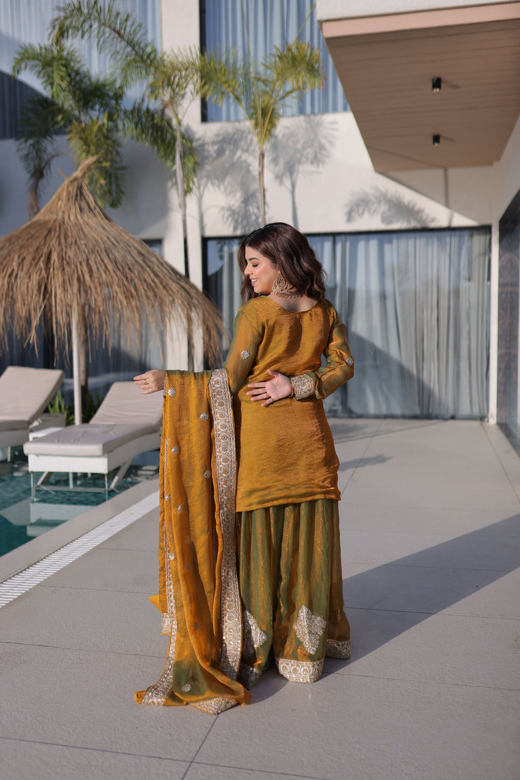 Fendi Cotton Embroidered Kurti Sharara With Dupatta