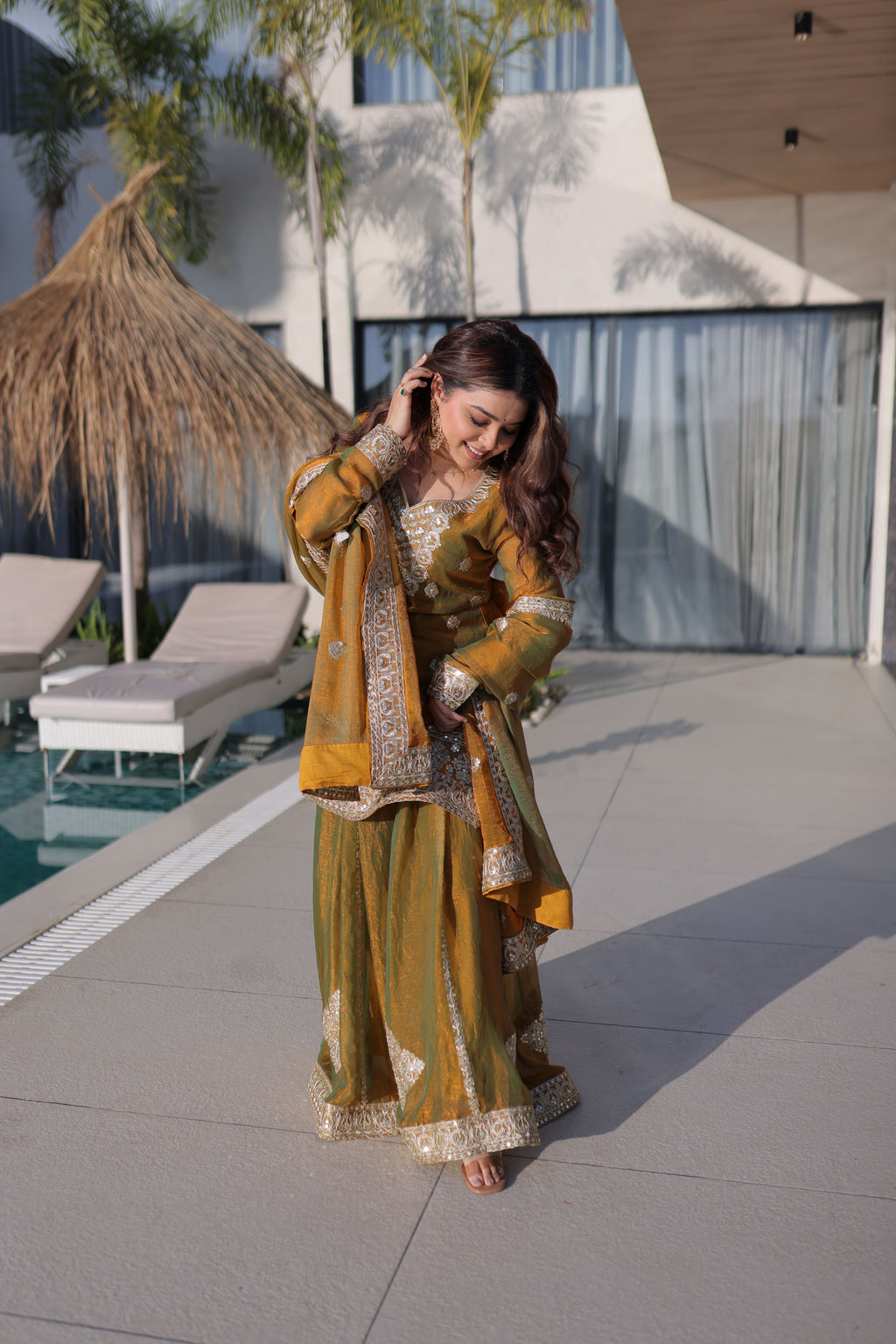Fendi Cotton Embroidered Kurti Sharara With Dupatta