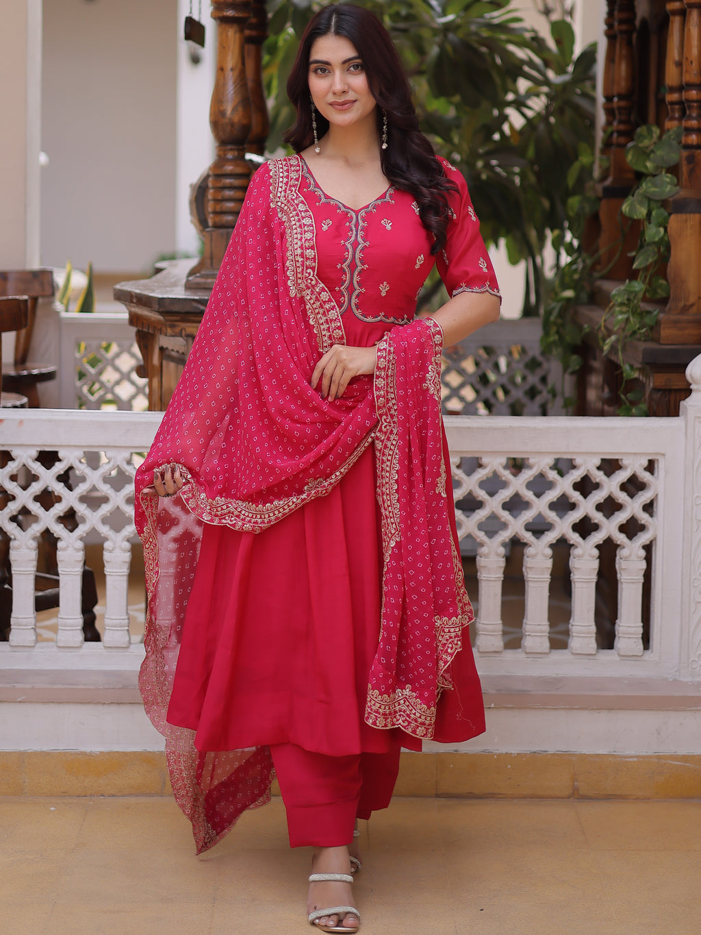 Mull Chanderi Beads Embroidered Kurti-Pant With Dupatta