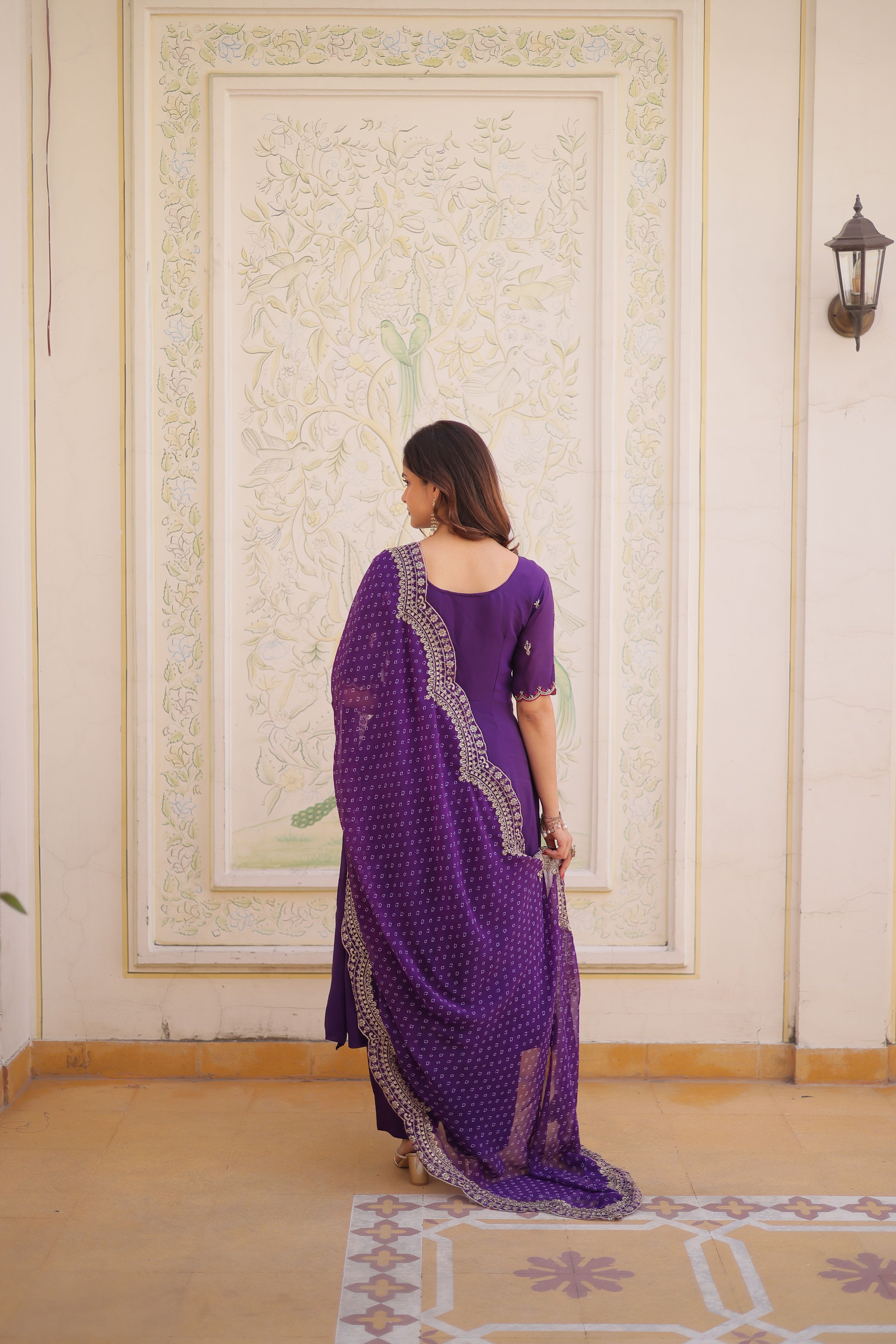 Mull Chanderi Beads Embroidered Kurti-Pant With Dupatta