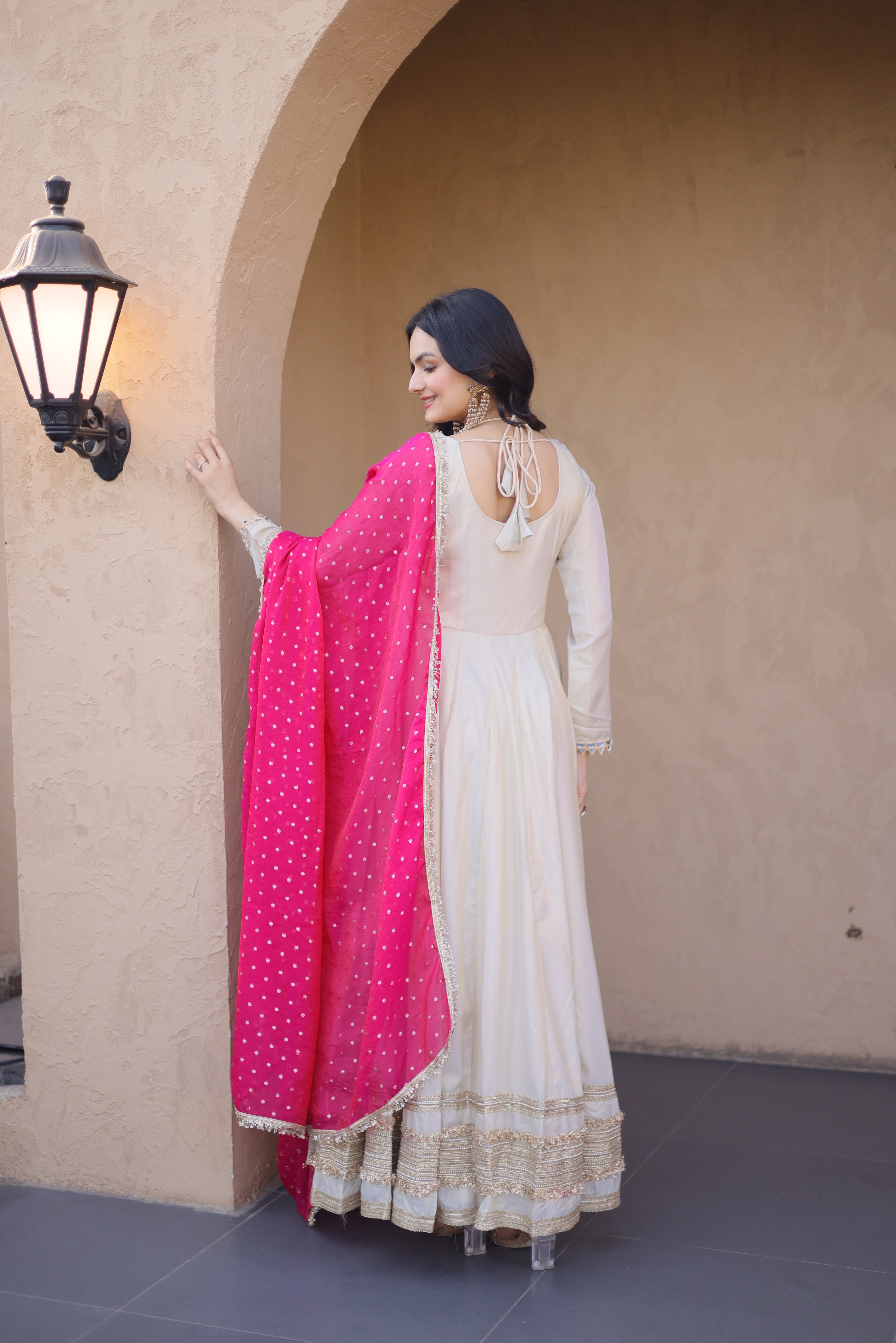 Cosmos Real Mirror Embroidered Gown With Dupatta