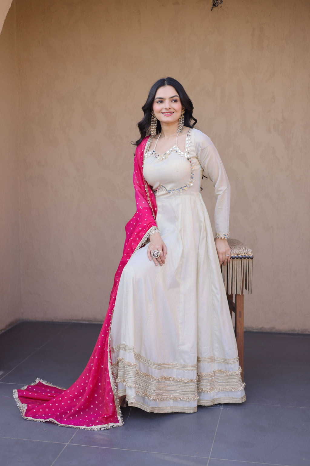 Cosmos Real Mirror Embroidered Gown With Dupatta