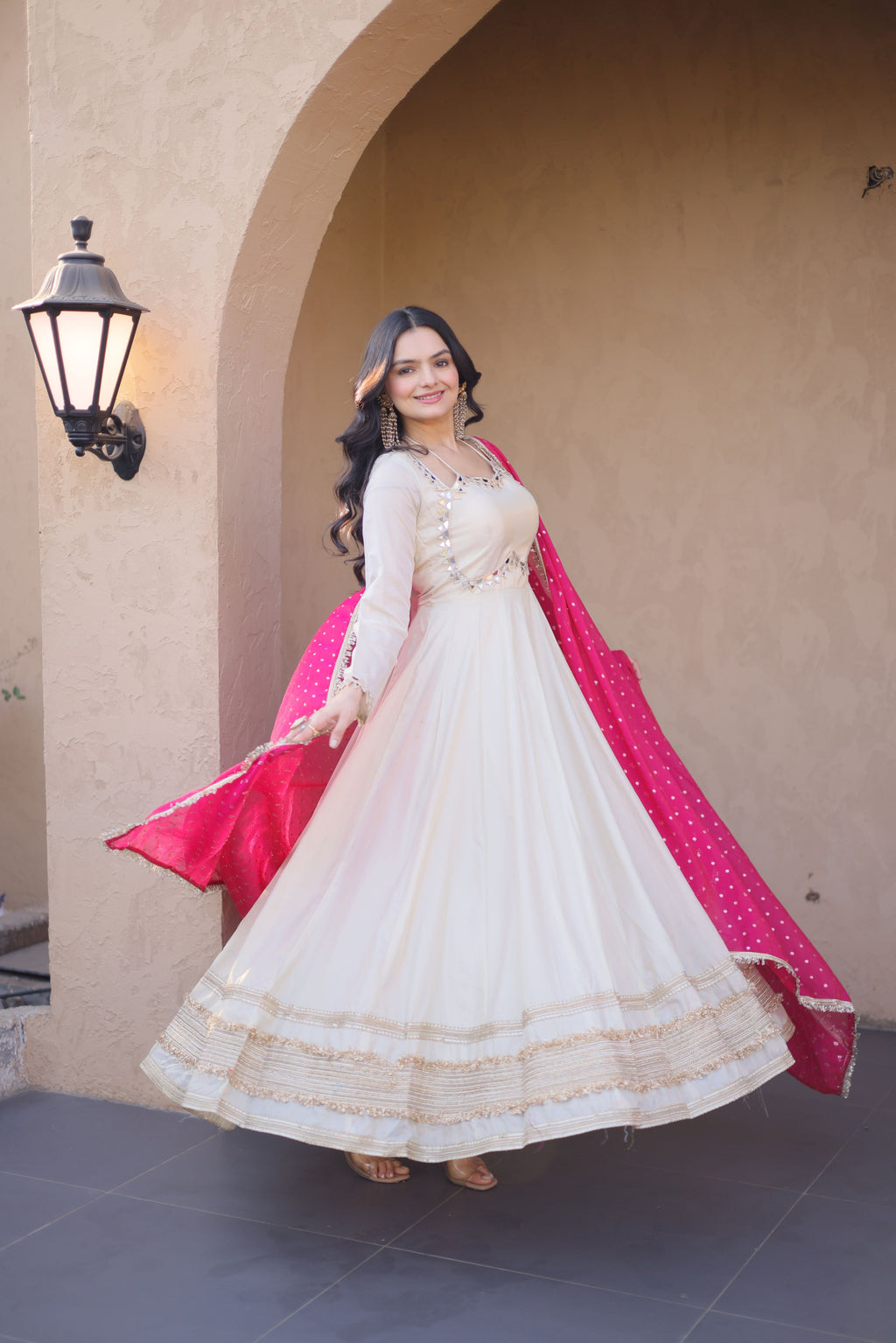 Cosmos Real Mirror Embroidered Gown With Dupatta