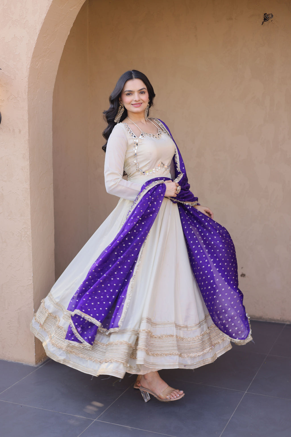 Cosmos Real Mirror Embroidered Gown With Dupatta