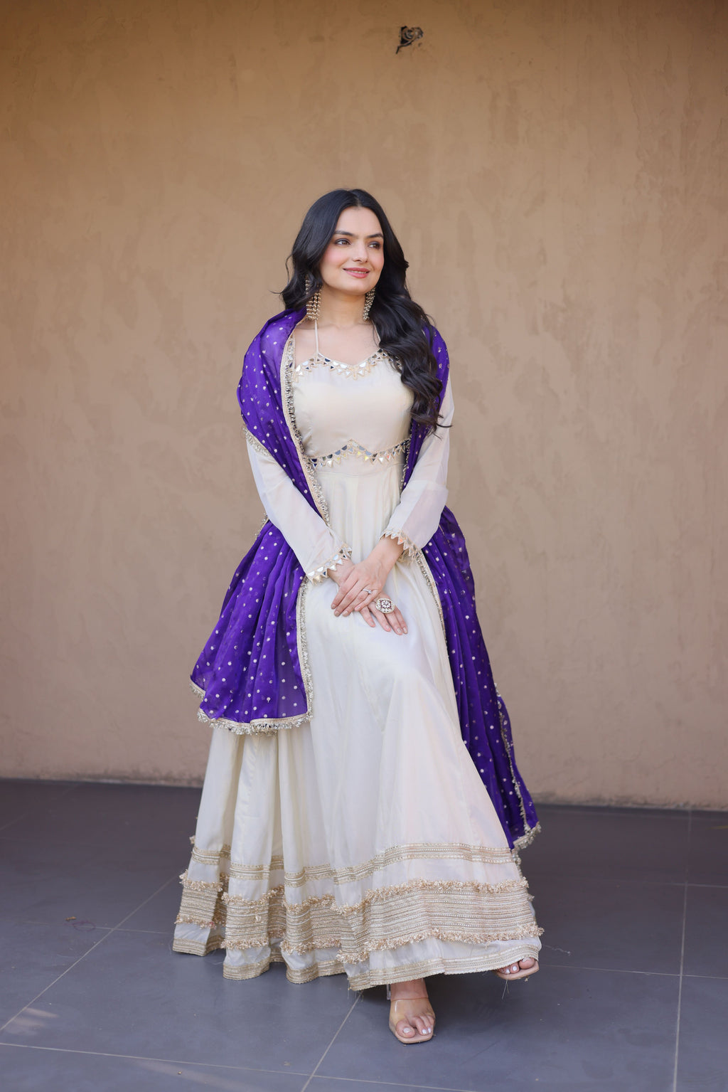 Cosmos Real Mirror Embroidered Gown With Dupatta